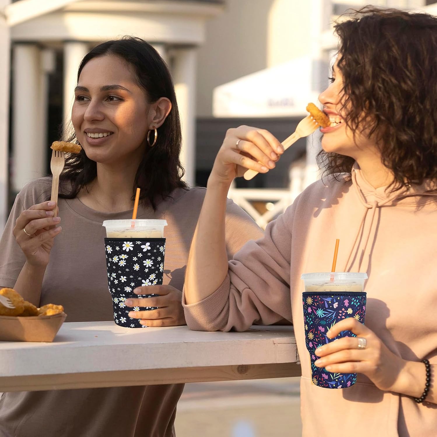 2 Pack Reusable Iced Coffee Sleeves - FRRIOTN Insulator Sleeve for Cold Beverages, Neoprene Coffee Cup Holder (Flower, Large 32oz) - Image 5