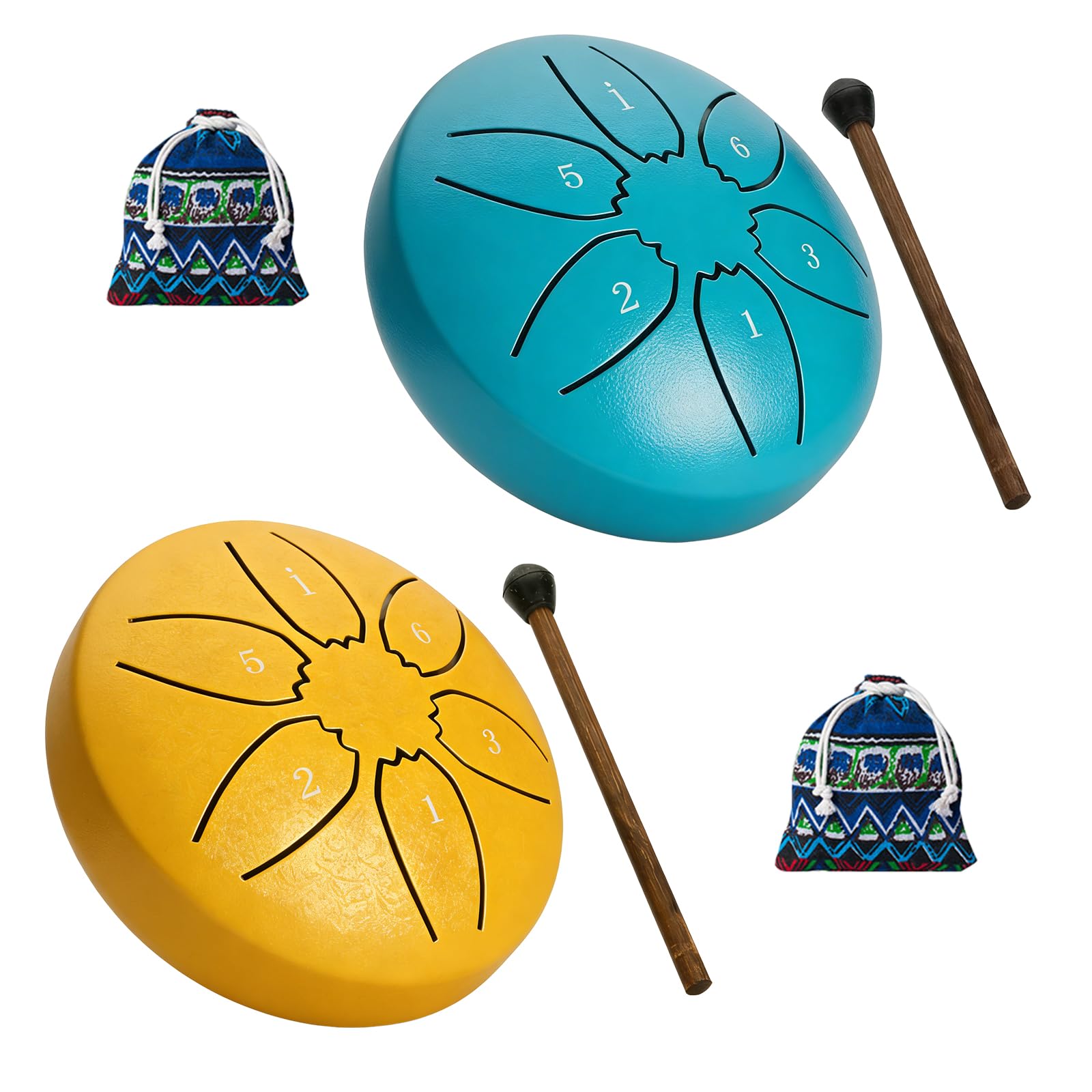 2er Set Regentrommel: 3 Zoll 6 Töne C-Key Zungentrommel Steel Tongue Drum mit Stofftasche, Musikbuch und Schlägel, Handpan Drum Percussion Instrument für Musikunterricht oder Geschenk (grün und Gold)