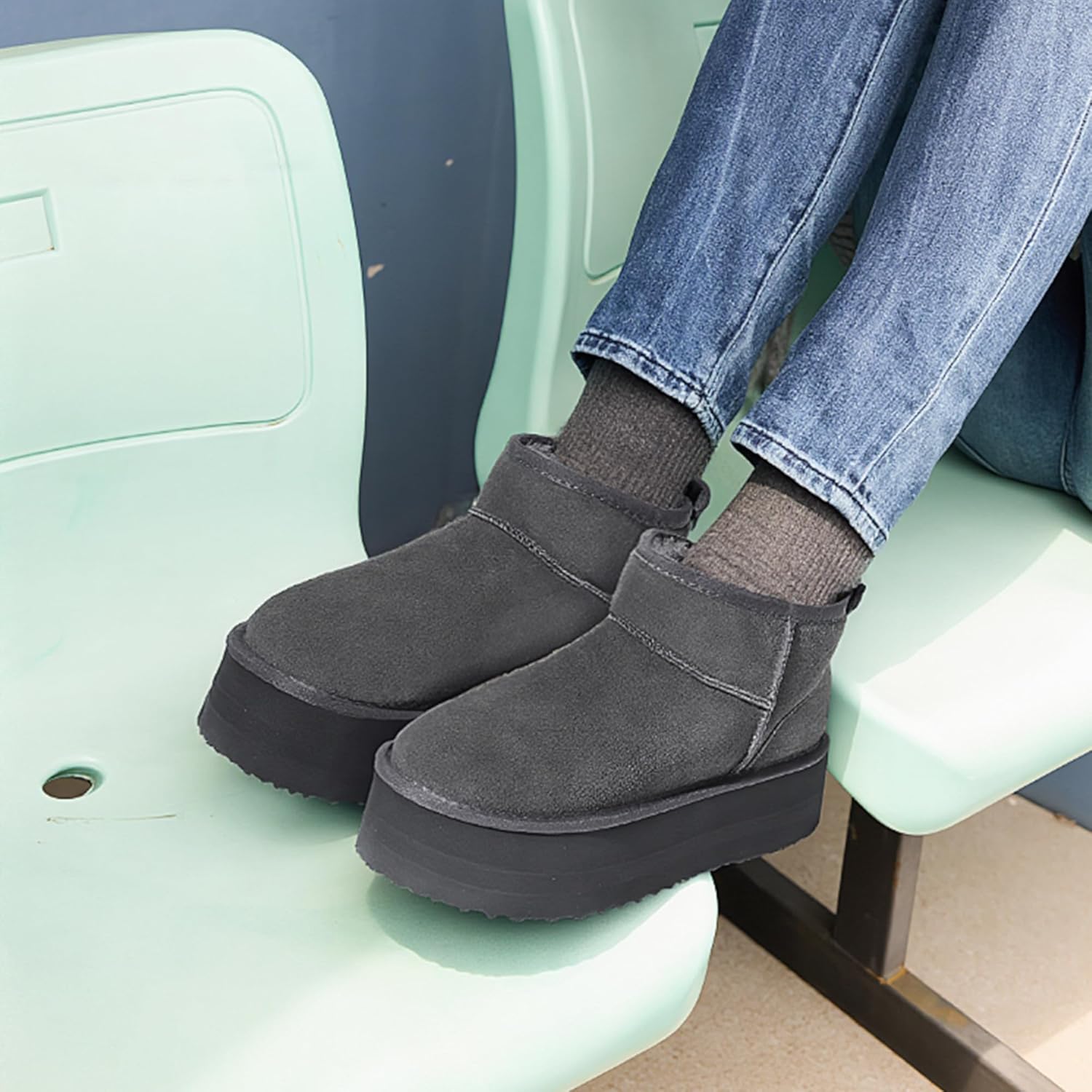 DREAM PAIRS Platform Mini Boots for Women Suede Genuine Leather, Classic Winter Ankle Snow Boots with Memory Foam Insole Lightweight Anti-Slip Outsole FuzzyClassic - Image 9