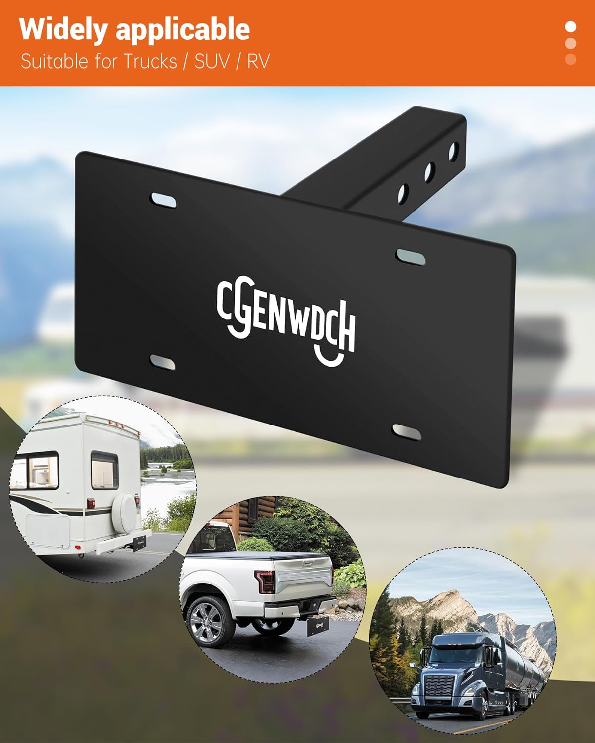 Trailer Hitch License Plate Holder Bracket, Compatible 2” Hitch Receivers, Metal Universal License Plate Mount, No Drilling Required, Suitable for Trucks/SUV/RV