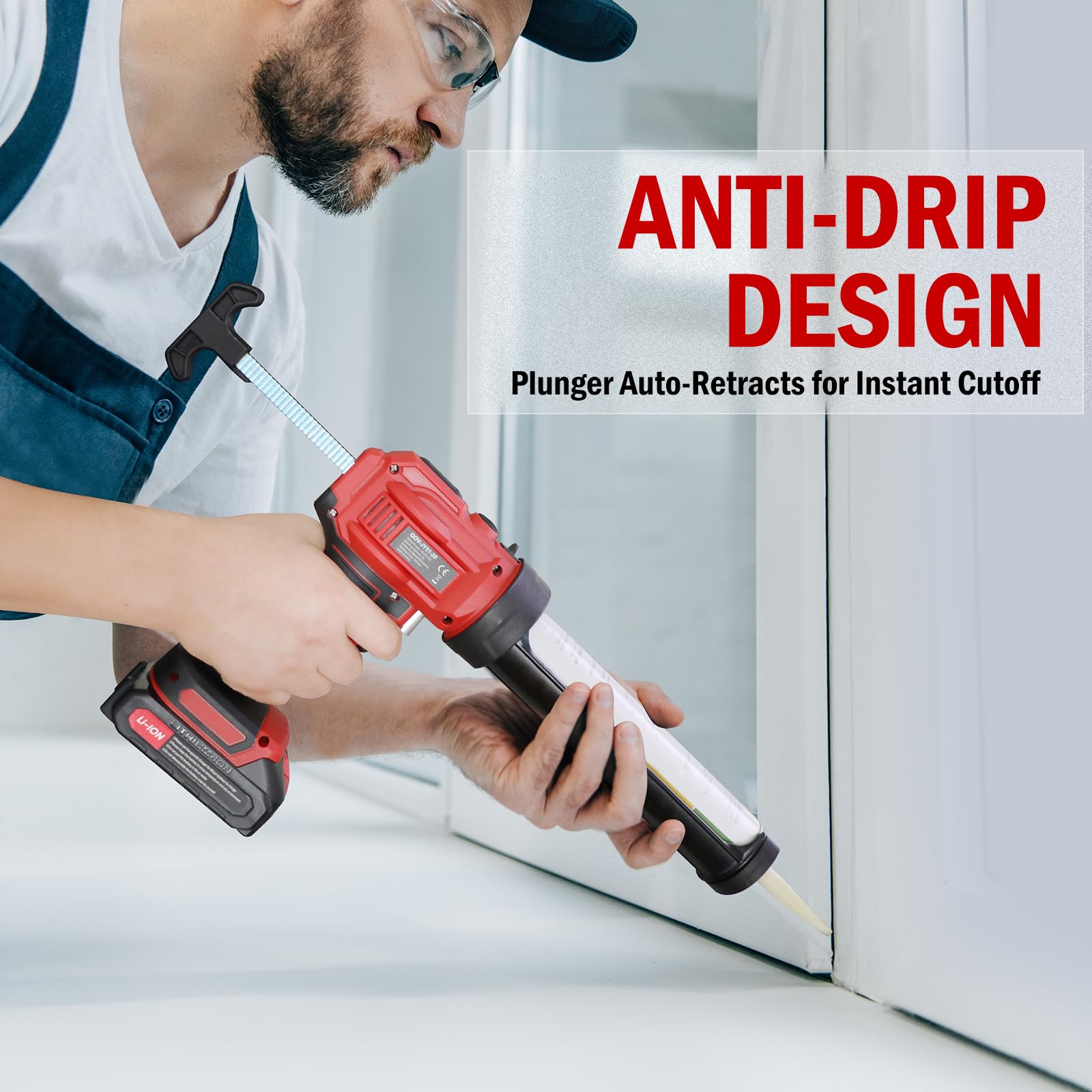 Pistola Selladora Inalámbrica 21V, 2940N y 2 Baterías | 4 velocidades ajustables, LED, sistema antigoteo automático para cartuchos rígidos estándar de 300 ml de silicona o sellador