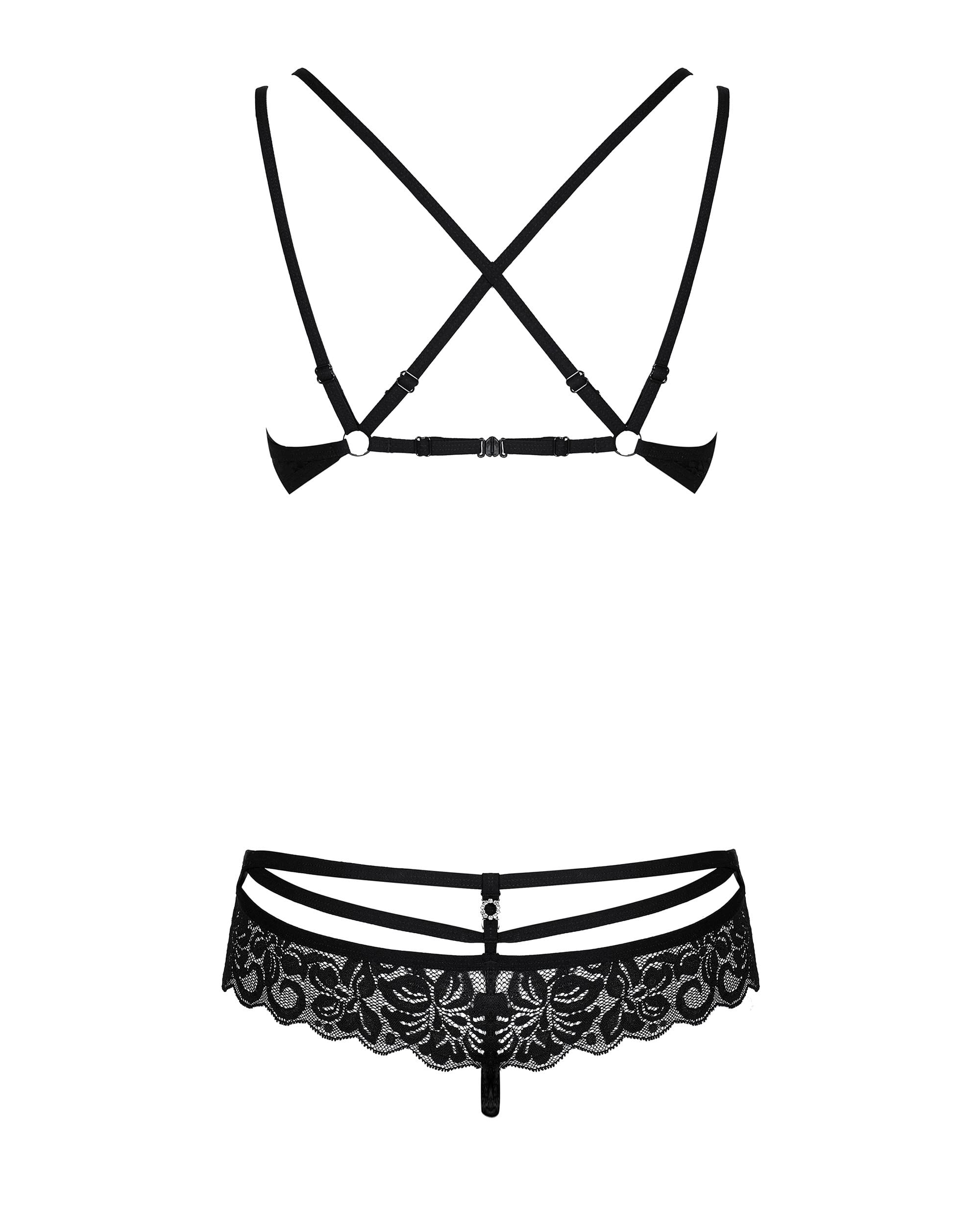 Osessive. Set di Intimo da Donna con Reggiseno e Perizoma in Mesh e Pizzo