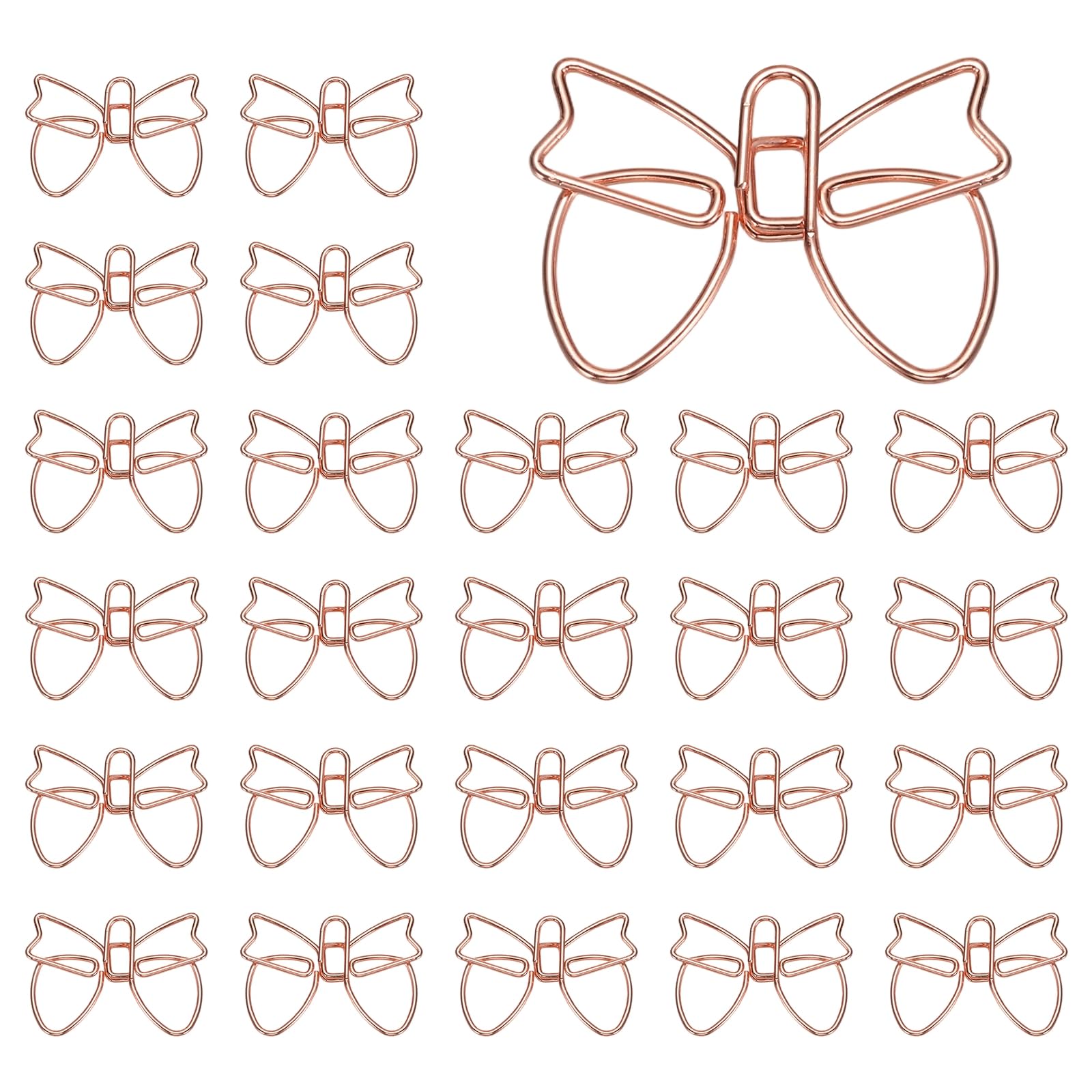 PATIKIL 30 Pcs Bow Shape Paper Clip, 3x2 cm Small Bowknot Paper Clip Cute Metal Planner Bookmarks Decorative Clamps Holders for Document Office Home, Rose Gold โ image 1