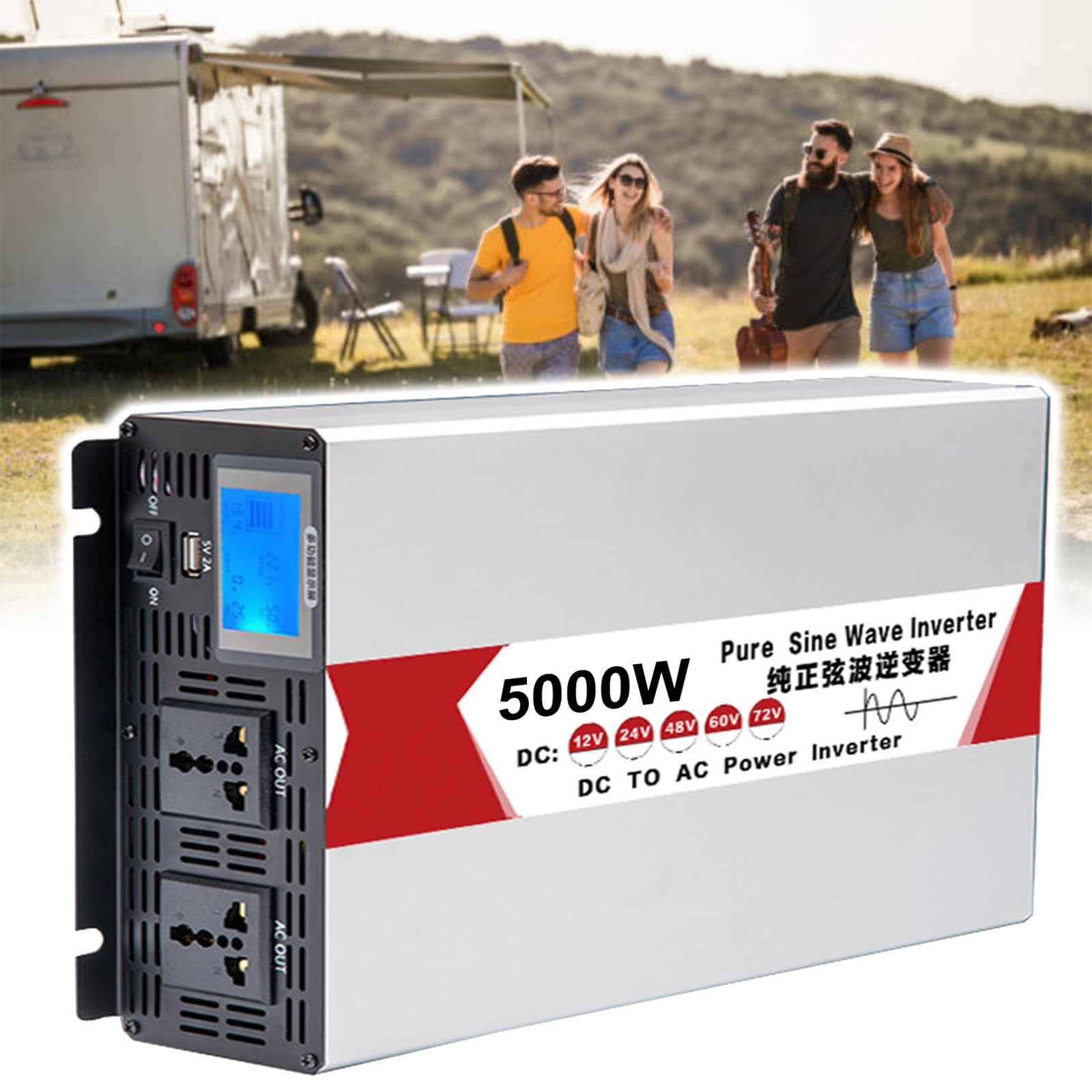 Przetwornica czystej fali sinusoidalnej DC 12 V/24 V/48 V na AC 110 V 220 V przetwornica napięcia z wyświetlaczem LCD, kampery ciężarówka Camping przetwornica napięcia,48V to 220V