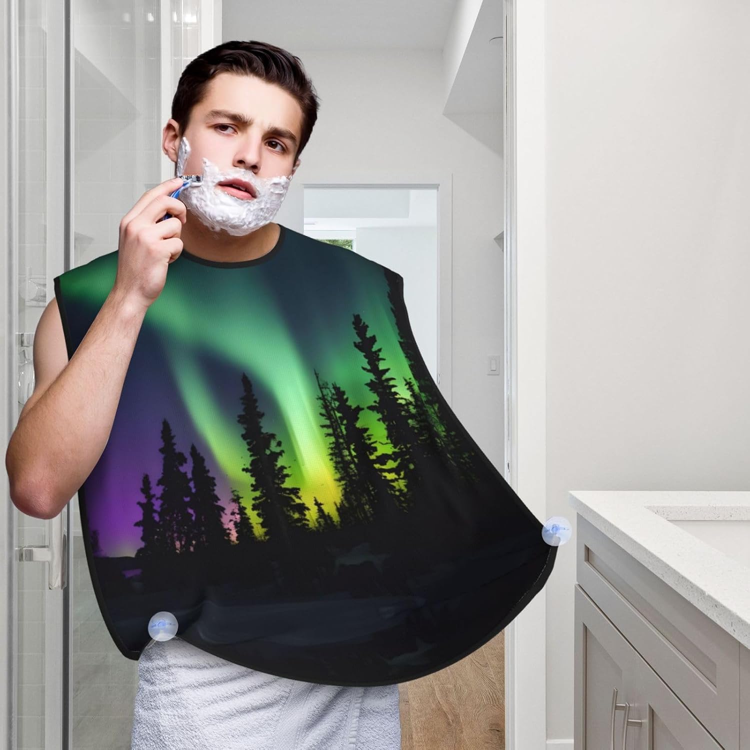 Dark Northern Lights Print Print Beard Bib Apron For Men, Beard Hair Catcher For Men Shaving Trimming,Beard Cape Cloth