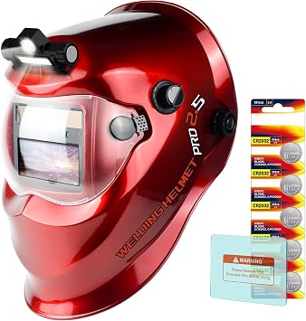 TRQWH Welding Helmet with Light True Color Auto Darkening Welding Helmets for Men Solar Powered Welding Hood with 2 Arc Sensor Wide Shade 4/9-13 for TIG MIG ARC Cool Welder Mask Bright red