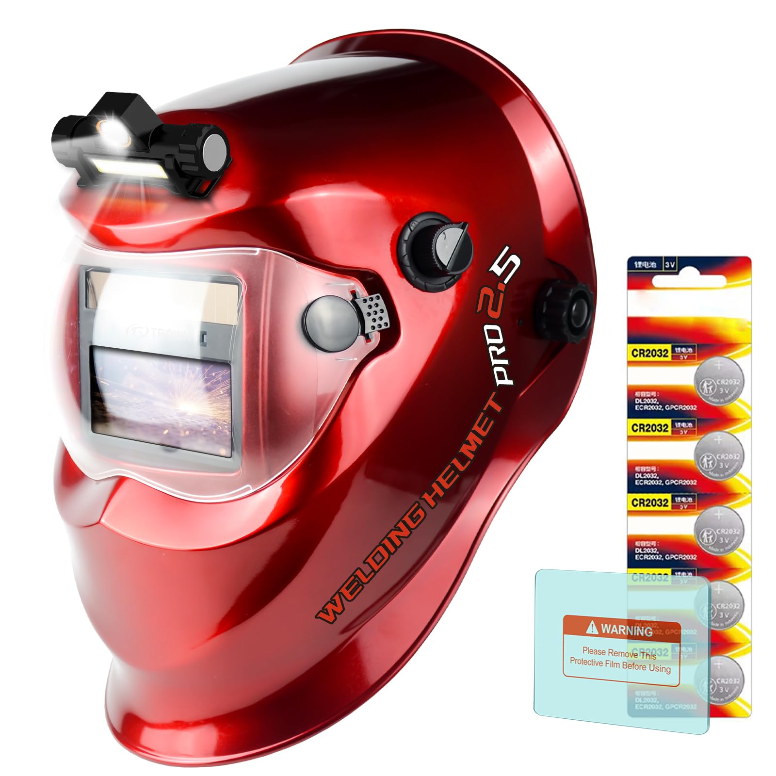 TRQWH Casco de soldadura con luz de color verdadero, oscurecimiento automático, cascos de soldadura para hombres, capucha de soldadura con 2 sensores de arco, pantalla ancha 4/9-13 para máscara de