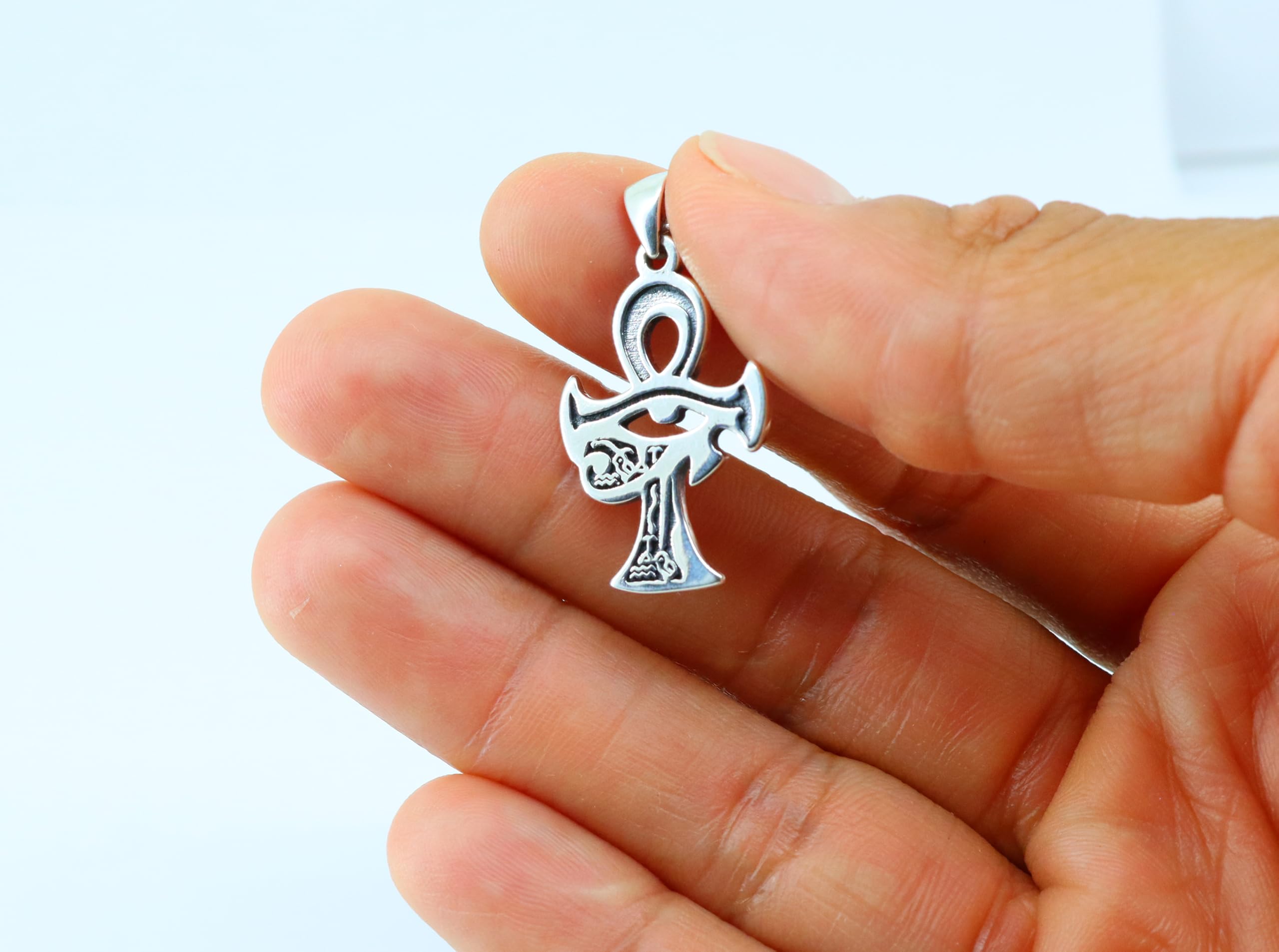 Only faith Colgantes Esotéricos de Plata de ley 925, Sello de 7 Arcángeles y Cruz Egipcia con Ojo de Horus, 3 cm