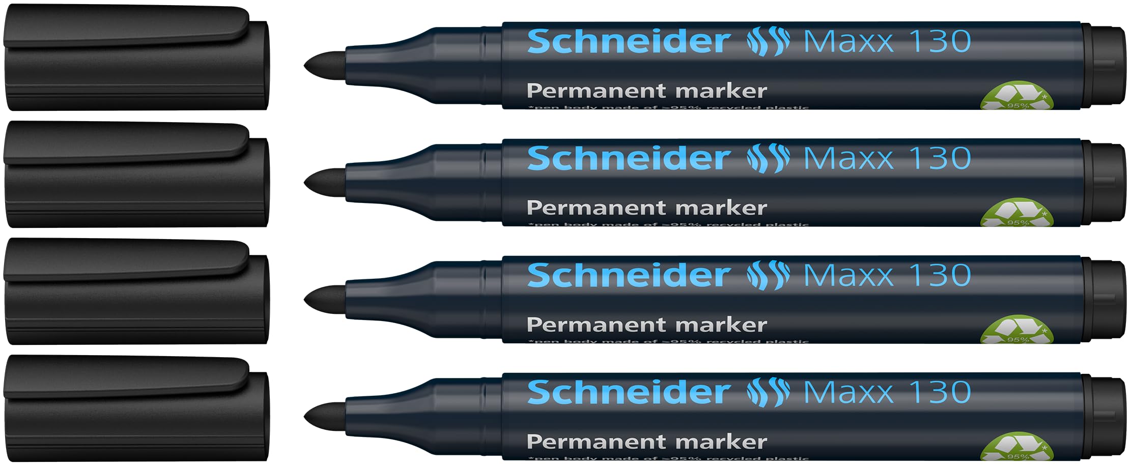 Schneider Maxx 130 - Rotuladores permanentes con punta redonda (grosor de trazo: 1-3 mm, rellenables, 4 unidades), color negro