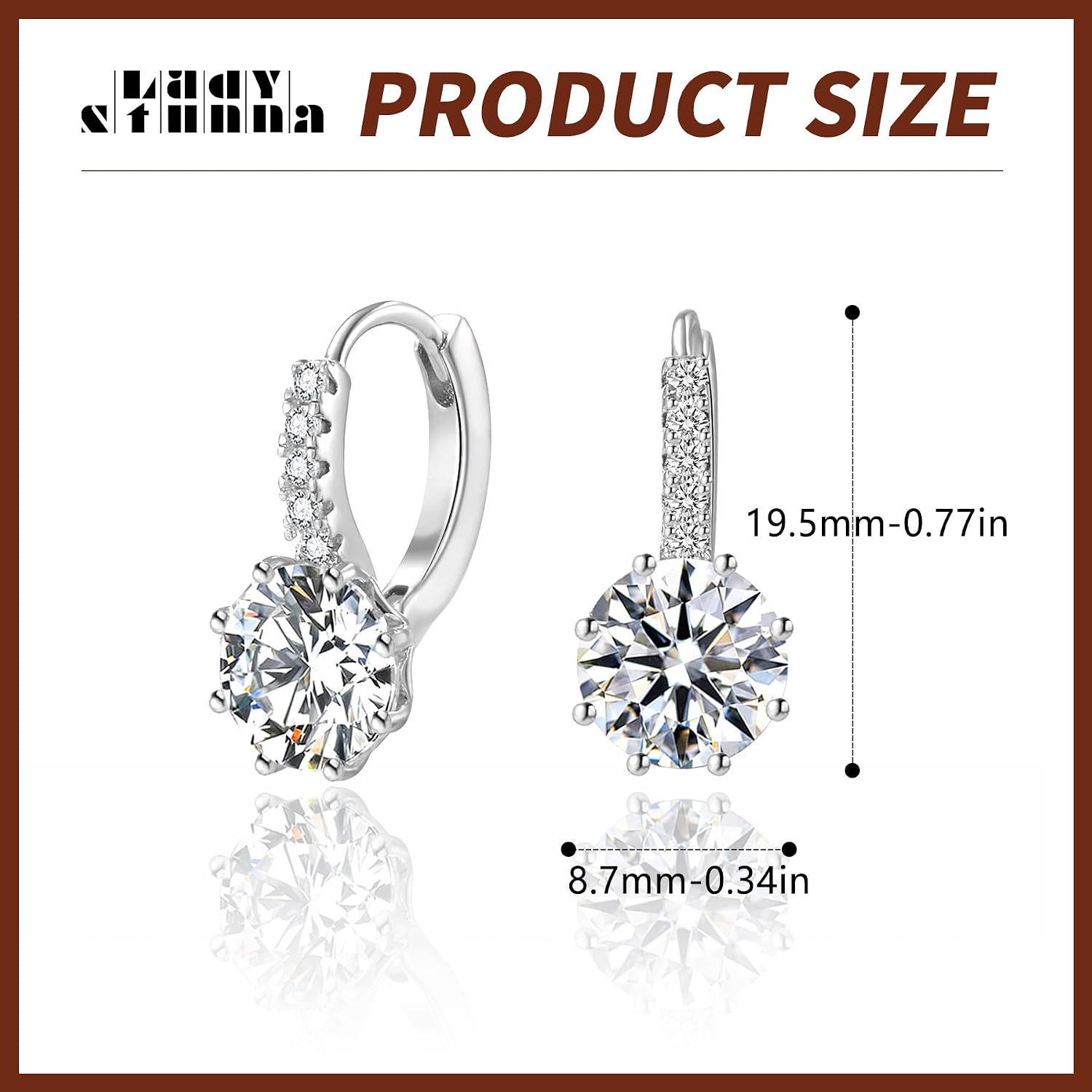 Moissanite Earrings for Women, 925 Sterling Silver Hypoallergenic Earrings Round Brilliant Cut Moissanite Earring for women, 1ct 2ct D Color VVS1 Round Lab Created Diamond Earrings with Certificate of Authenticity