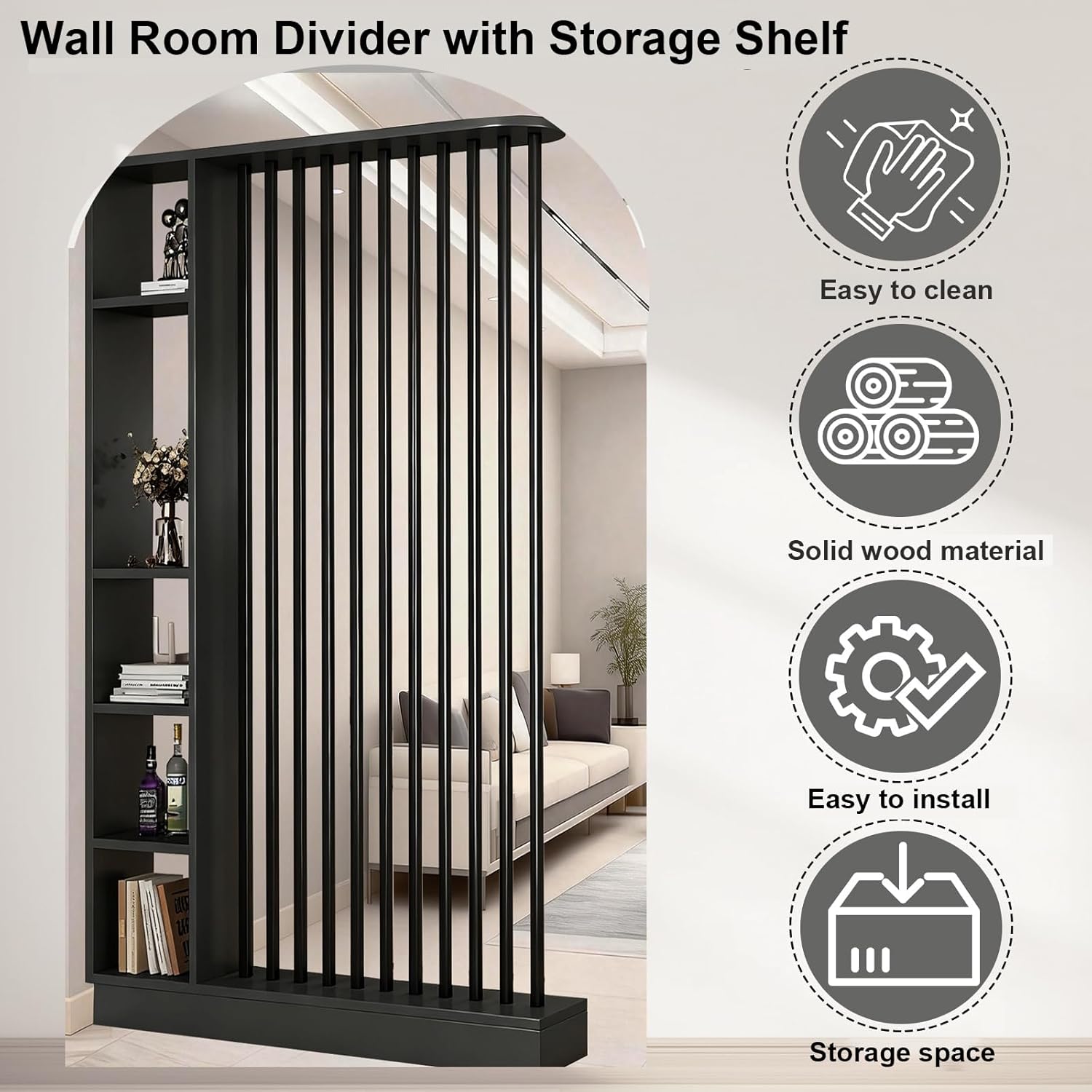 Floor to Ceiling Divider with Shelves Entrance Hall Partition Screen Column Wall Dividers with Storage Cabinet Wood Room Divider partitions (Dark Walnut + Black, L39.4 x W9.4 x H78.7)