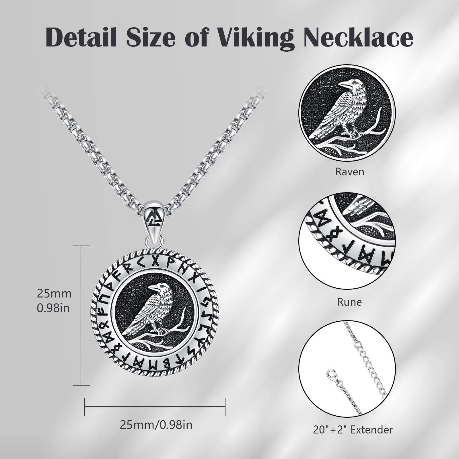 Wikinger Raben Halskette 925 Sterling Silber für Damen und Herren | Odin-Gungnir-Runenschmuck als Schutzamulett, Geschenk zu Geburtstag, Weihnachten, Vatertag und Jahrestag