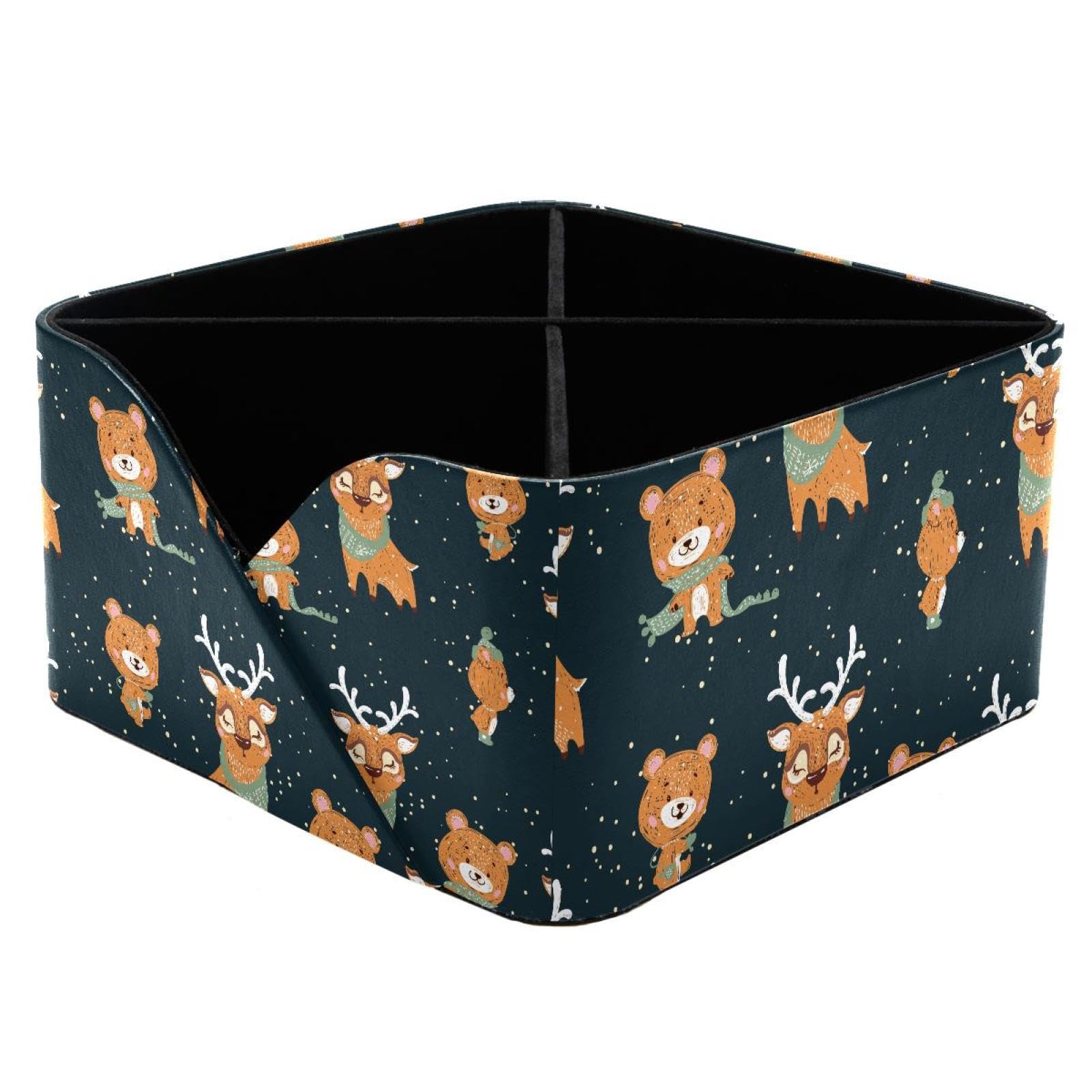 KengjuTesu Cute Bears and Deer Desktop Organizer Pen Holder, Rectangular Pencil Cup for Office, Study and Makeup Stations