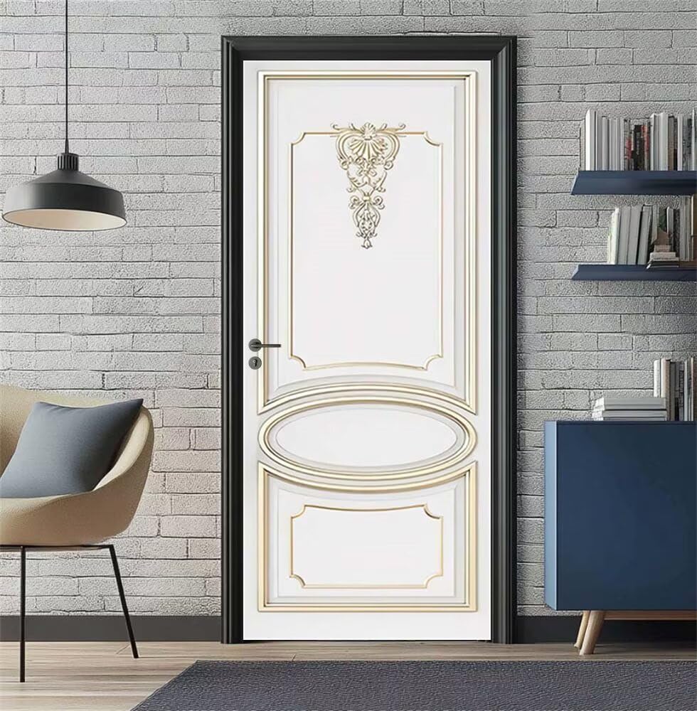 Door Stickers Murals White Faux Door 3D Self Adhesive Door Decals for Interior Doors Waterproof Wall Decals Poster Sticker Wallpaper for Bedroom Bathroom Home Decor 35.4"X78.7"/90X200cm -DS3692