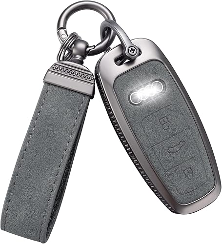 YO&YOYE Funda compatible con llavero Audi con llavero de cuero protector para llave inteligente A6L A6 A7 A8 Q7 Q8 E-Tron 2018-2022 A3 S3 S6 SQ7 RS6