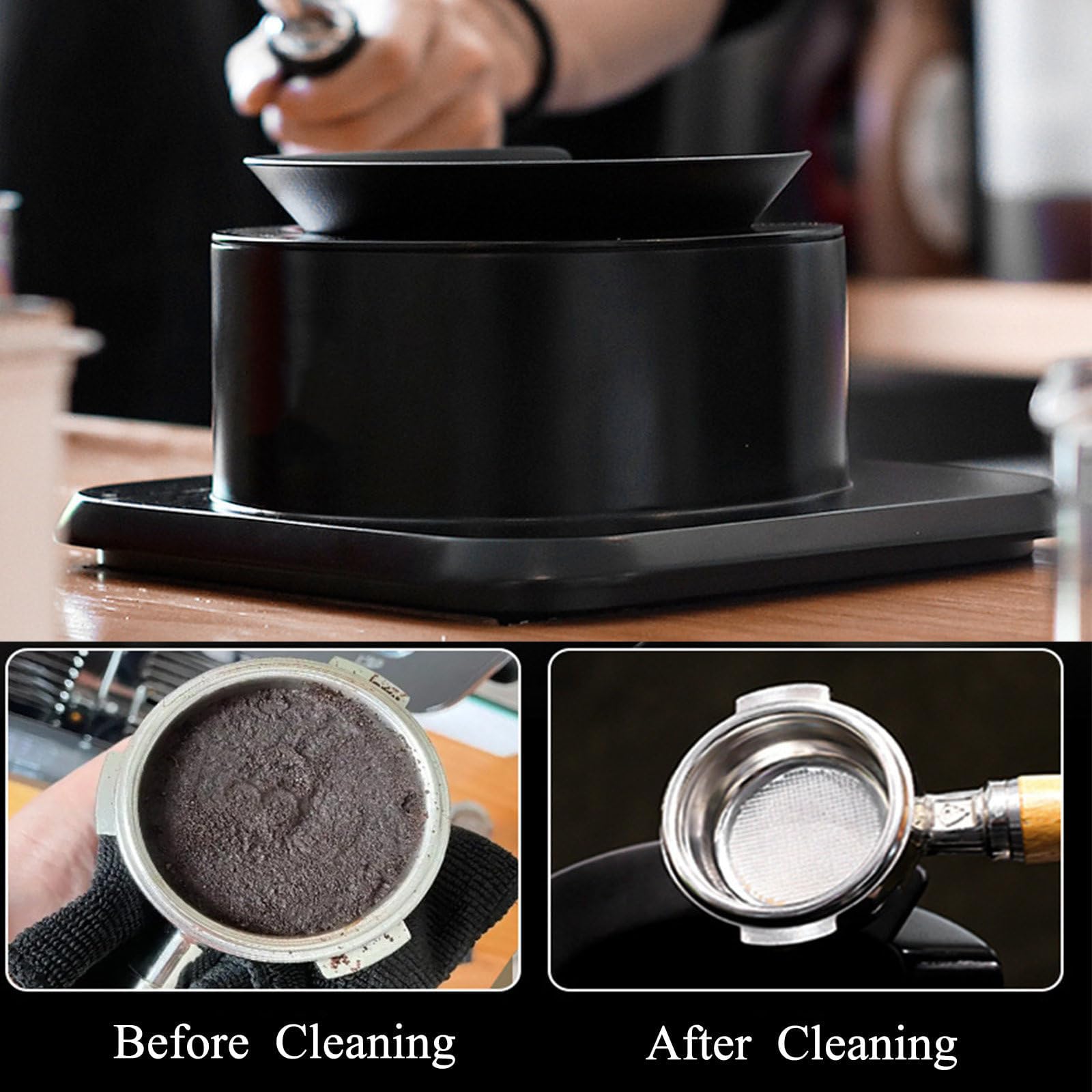 Limpiador de Portafiltro Eléctrico de 30W para Espresso, Removedor de Posos de Café con Sensor Inteligente con 3 Cabezas de Cepillo Reemplazables para Cafetería y Bar en Casa