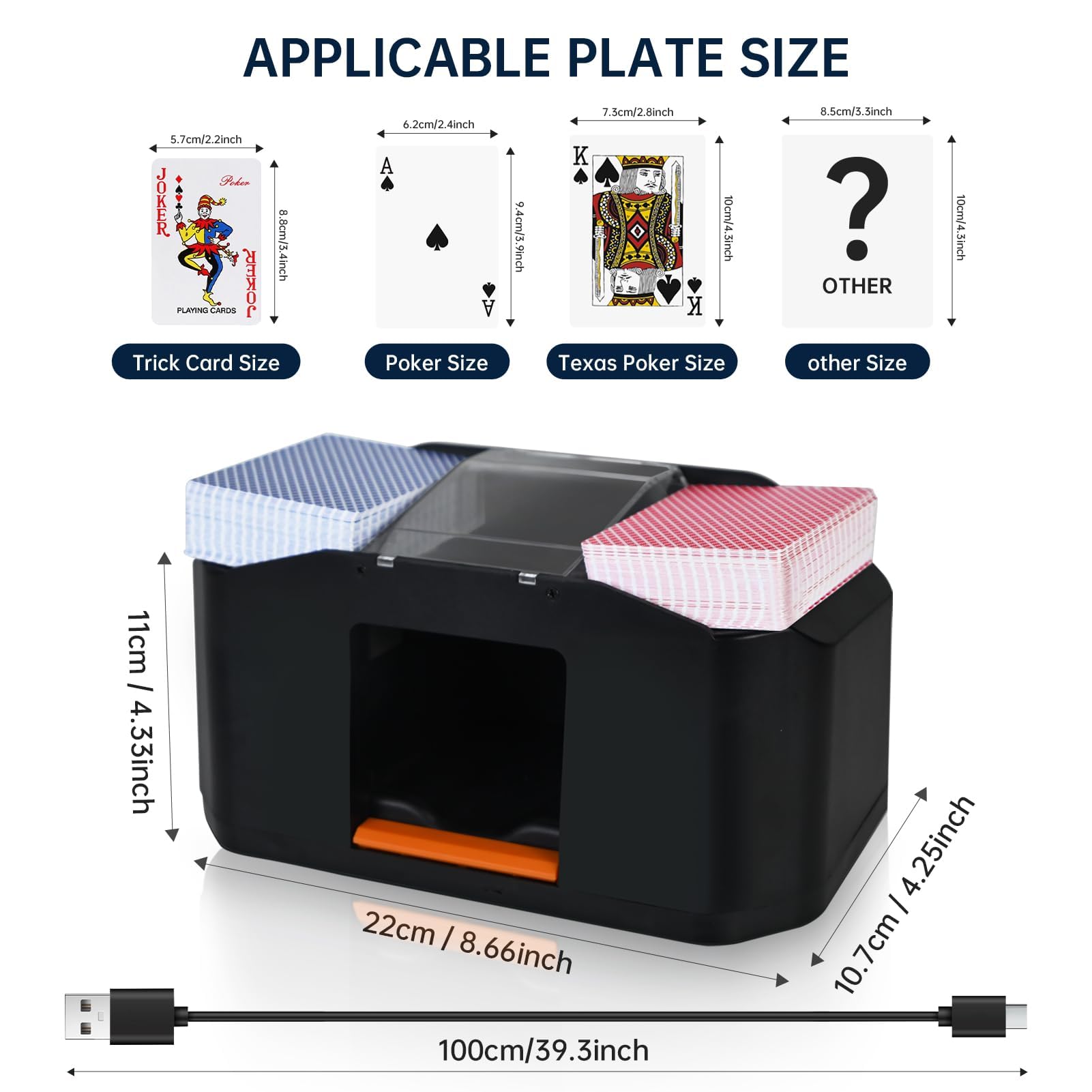 Mélangeur de cartes rechargeable 1/2 jeux de cartes 2000 mAh électrique UNO avec moteur à faible bruit, jeu de cartes de casino pour jeu de cartes Skip Bo, Poker, Phase 10