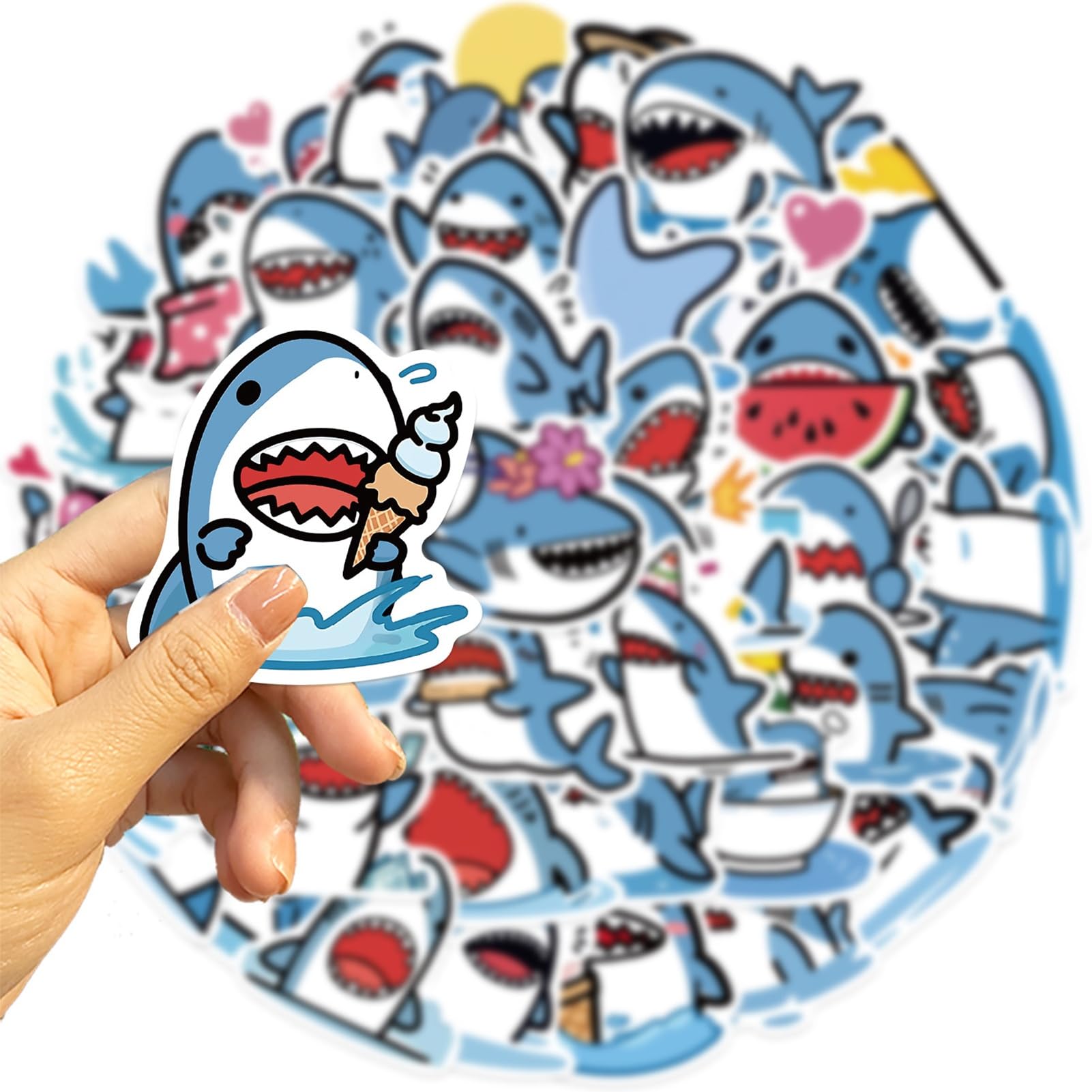 Pofluany 50Pcs Cartoon Sharks Stickers Waterproof Laptop Stickers Cartoon Sharks Sticker Set Waterproof Pvc Diy Decal Kit For Phone Laptop Skateboard Scrapbook More Sets