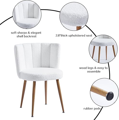 Miniatura 4 de ATSNOW Juego de 2 sillas decorativas de piel sintética blanca, sillas laterales tapizadas modernas de mediados de siglo para comedor, sala de estar,