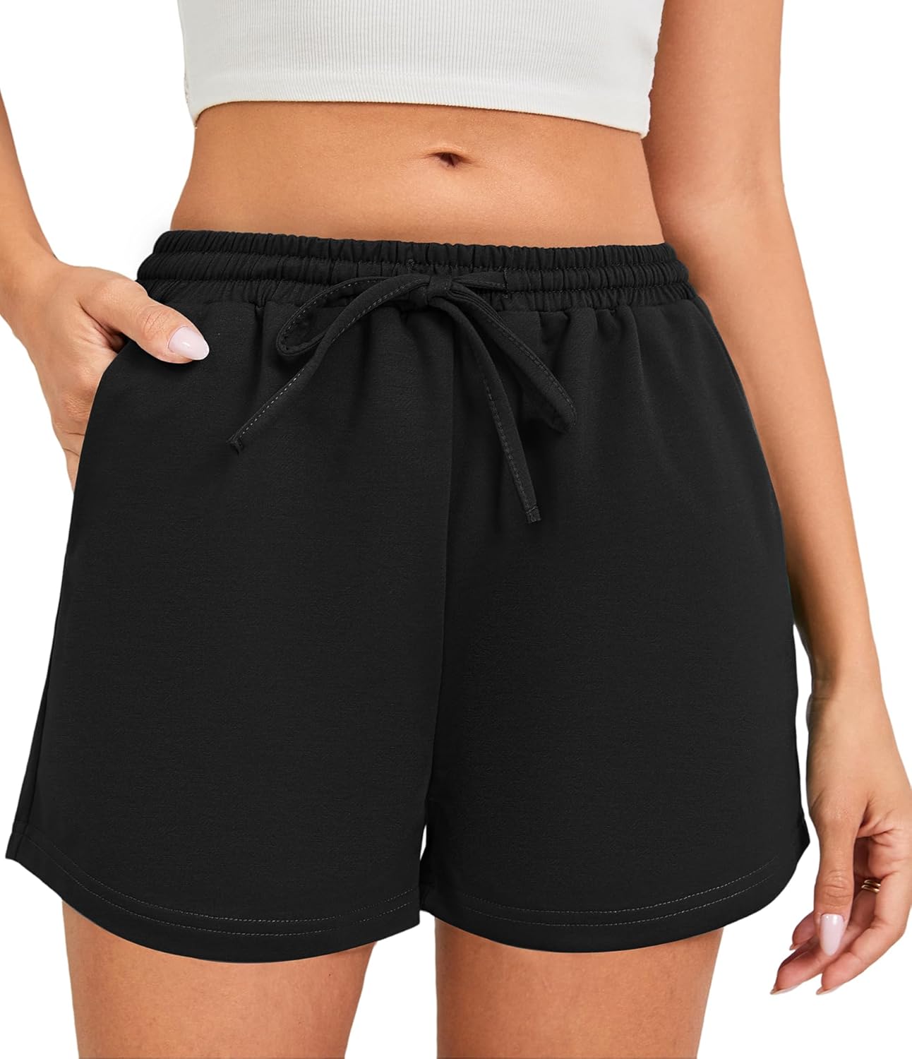 LOCUBE Women’s Sweat Shorts Comfy High Waist Lounge Shorts with Pockets & Drawstring, S-XXL