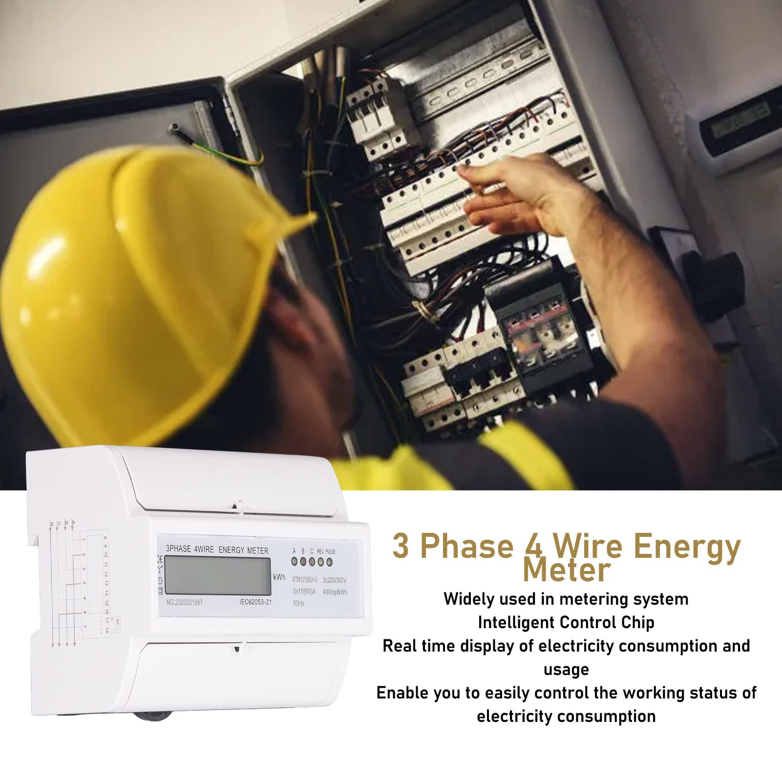 Medidor de energía trifásico con chip de control inteligente