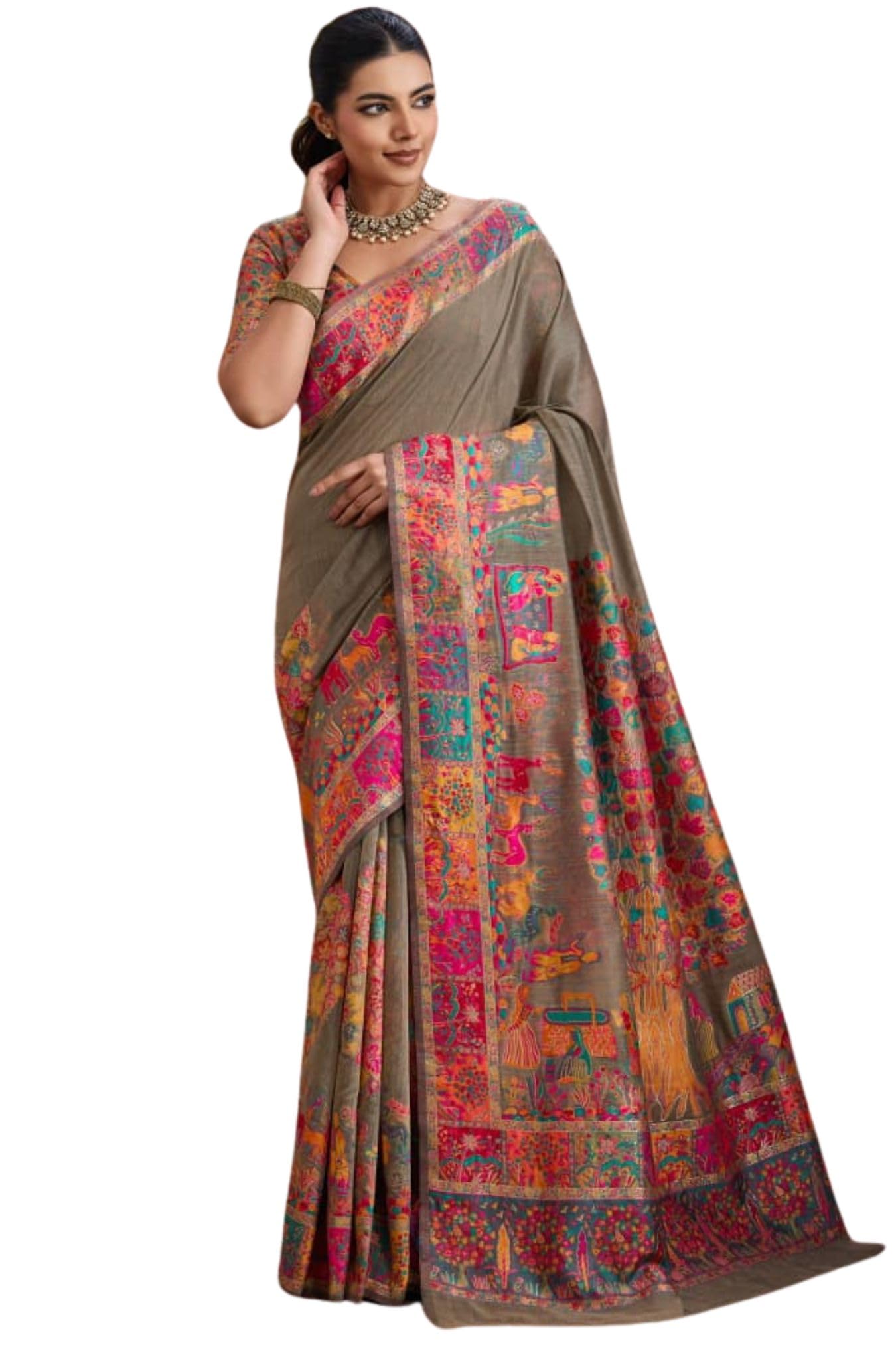 SGF11 Women's Soft Cotton Linen Silk Saree With Unstitched Blouse Piece