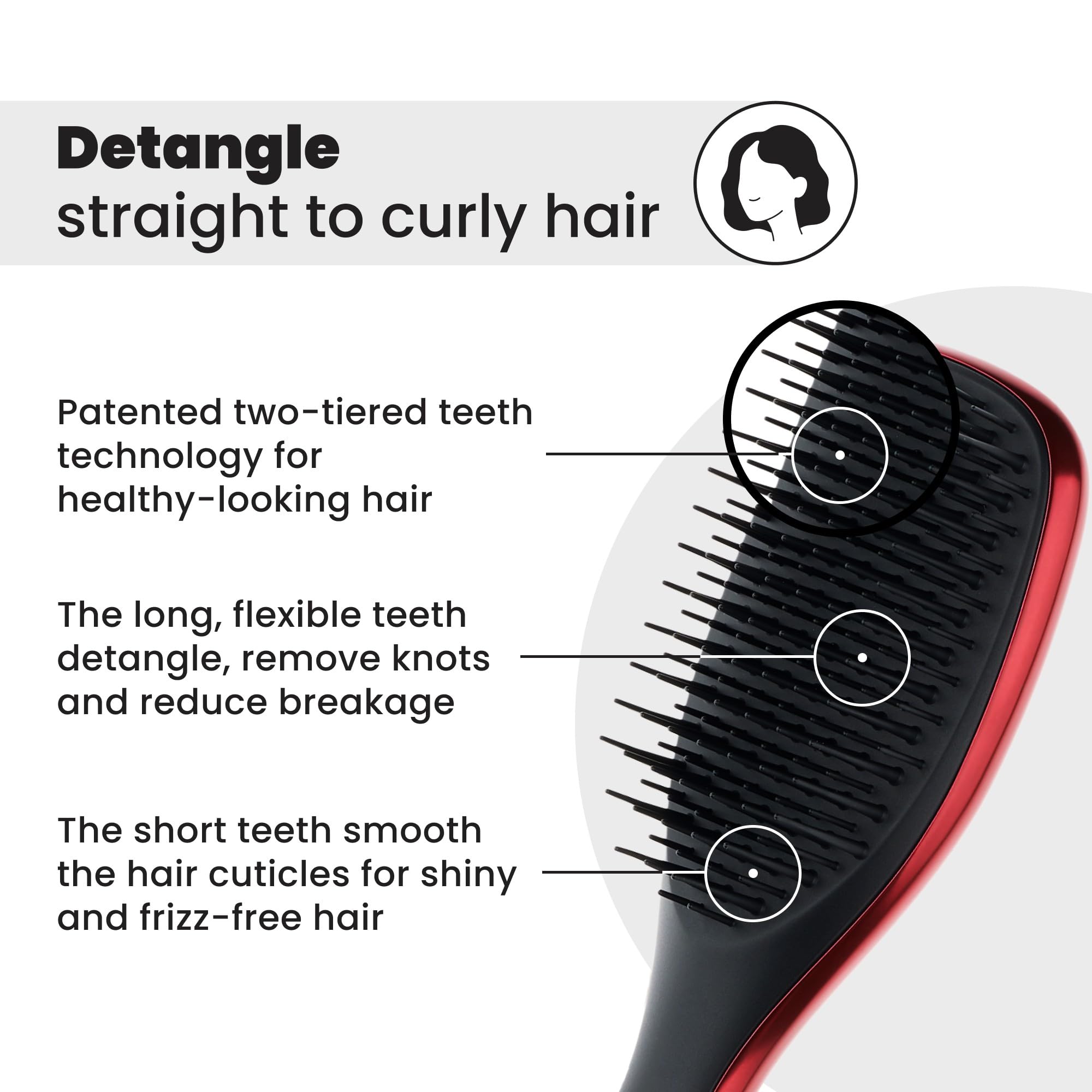 Tangle Teezer Devil Wears Prada The Ultimate Detangle, Rozczesuje Włosy, Zęby o Dwóch Długościach Ograniczają Łamanie, Edycja Limitowana z Czerwonym Metalicznym Wykończeniem
