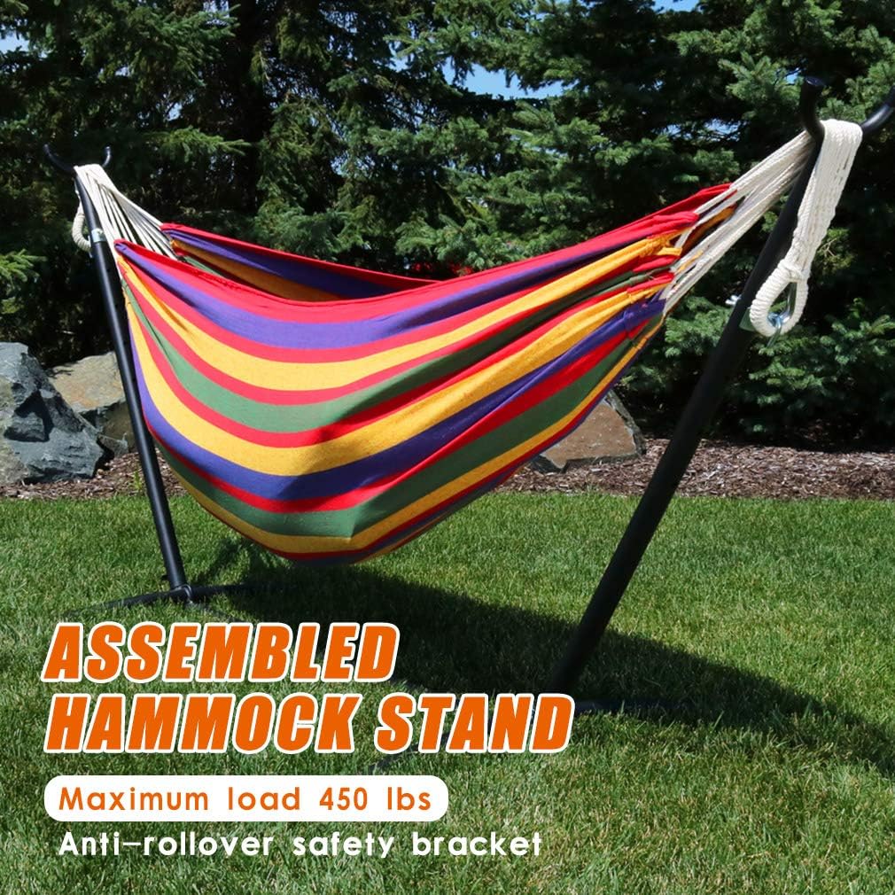 Vnewone Hammock with Stand 2 Person Heavy Duty Portable Hammock Stand with 9 FT Space Saving Steel Stand Portable Carrying Case Weather-Resistant Finish for Patio Backyard Garden (No Hammock)