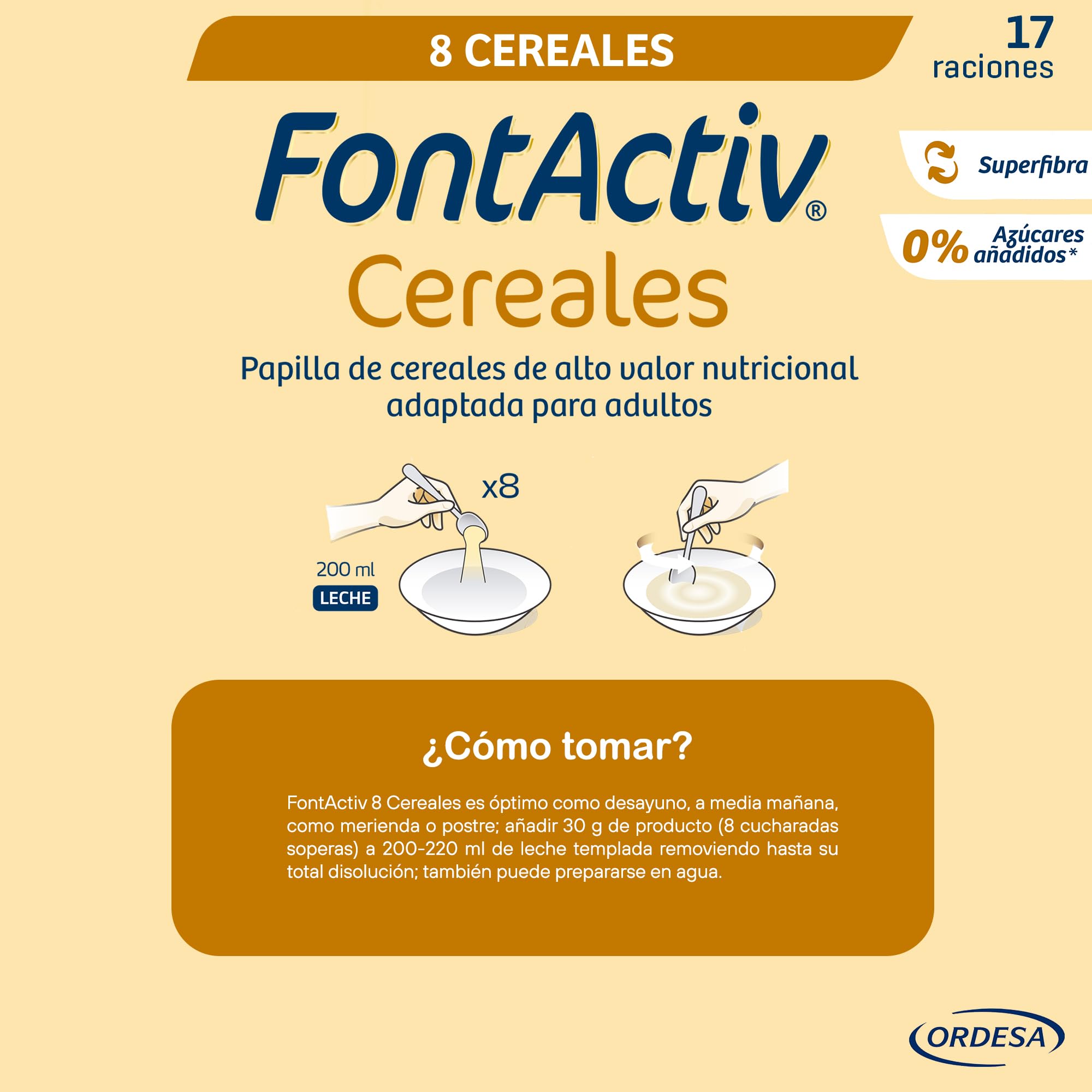 FontActiv 8 Cereales 500g Papilla Cereales Adultos Mayores Arroz Avena Maíz