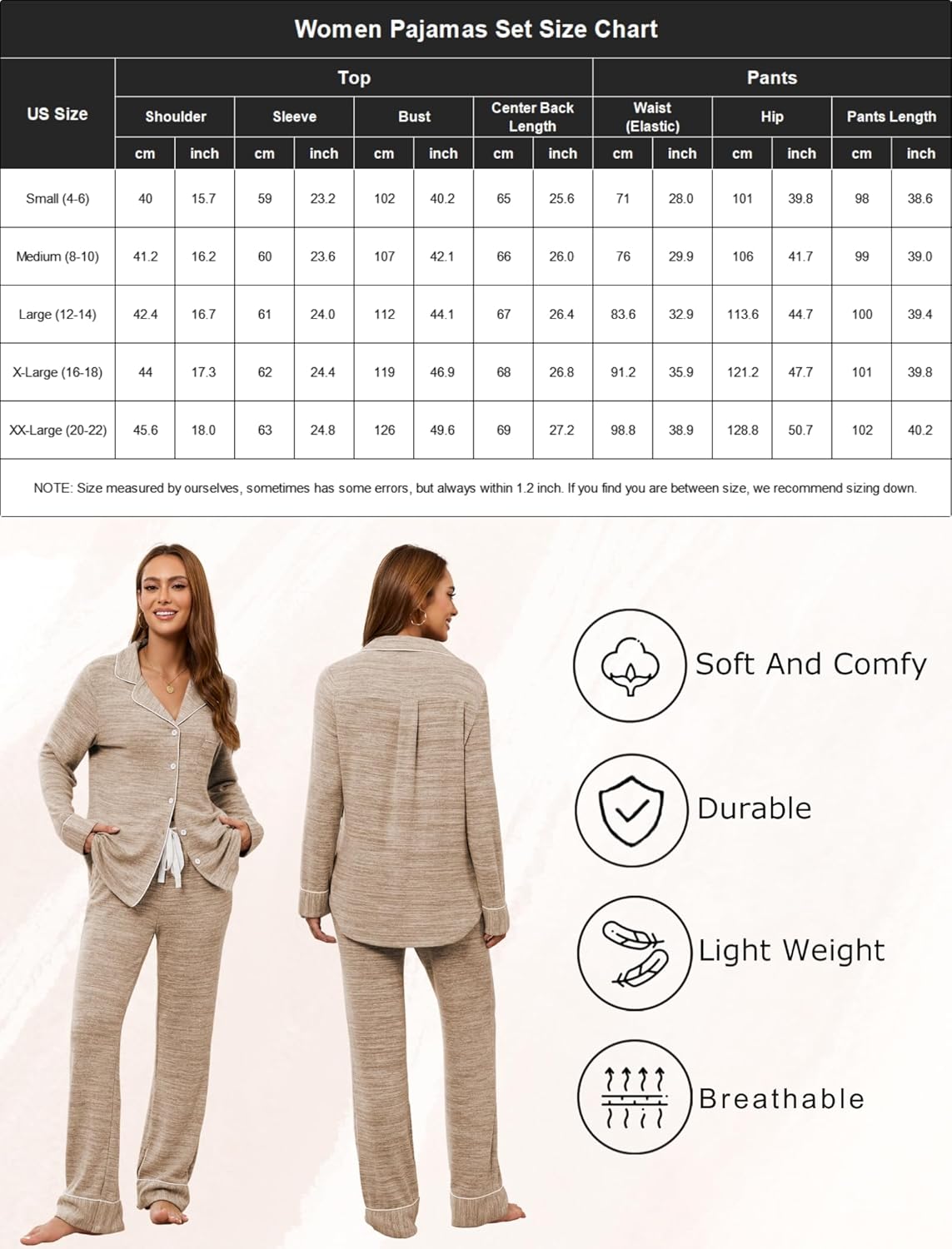 Samring Pajamas Women's Long Sleeve Sleepwear Button Down Pj Sets Soft Loungewear Pajama Set for Women S-XXL - Image 5