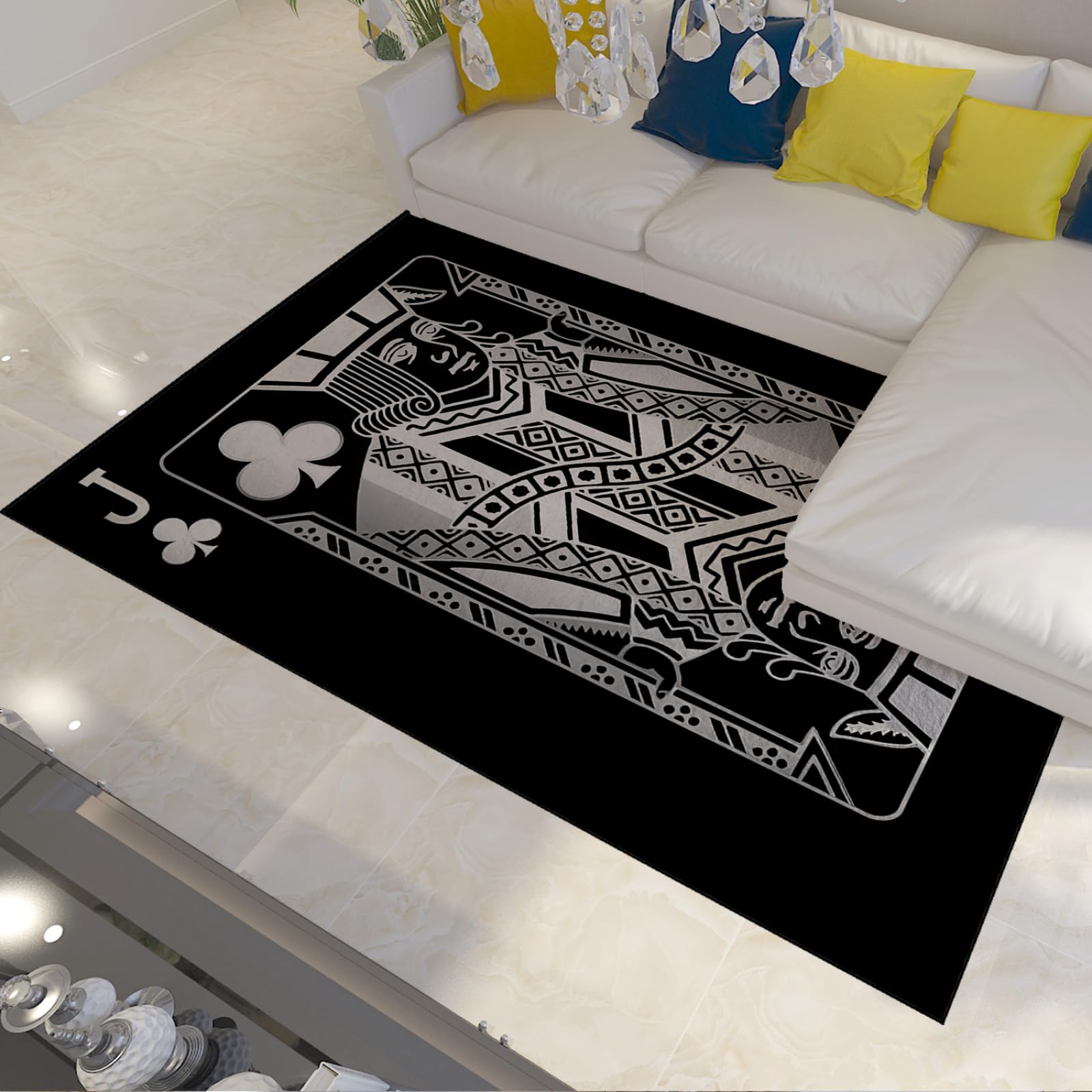 Tappeti da soggiorno in bianco e nero Tappeti da gioco di carte Club Jack Area per la camera da letto Tappeti antiscivolo Tappeto morbido per sala da pranzo per l'ufficio d'ingresso 100x200cm