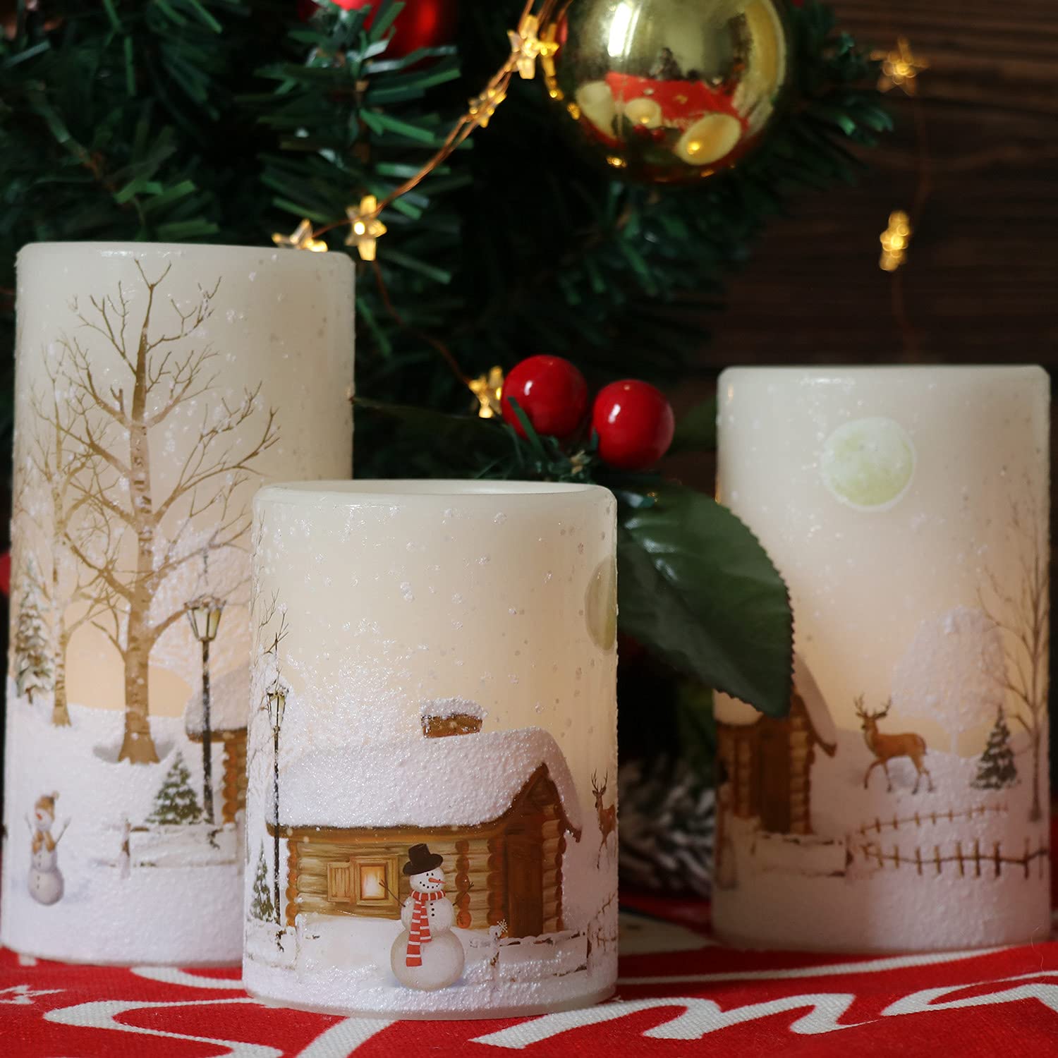 Velas decorativas de navidad, de hombres de nieve, sin llama, con temporizador. 4
