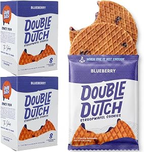 Double Dutch Stroopwafel Cookies – 2 Pack - 16 Waffles – Caramel, Blueberry, Vanilla, Chocolate Salted (16 Count, Blueberry)