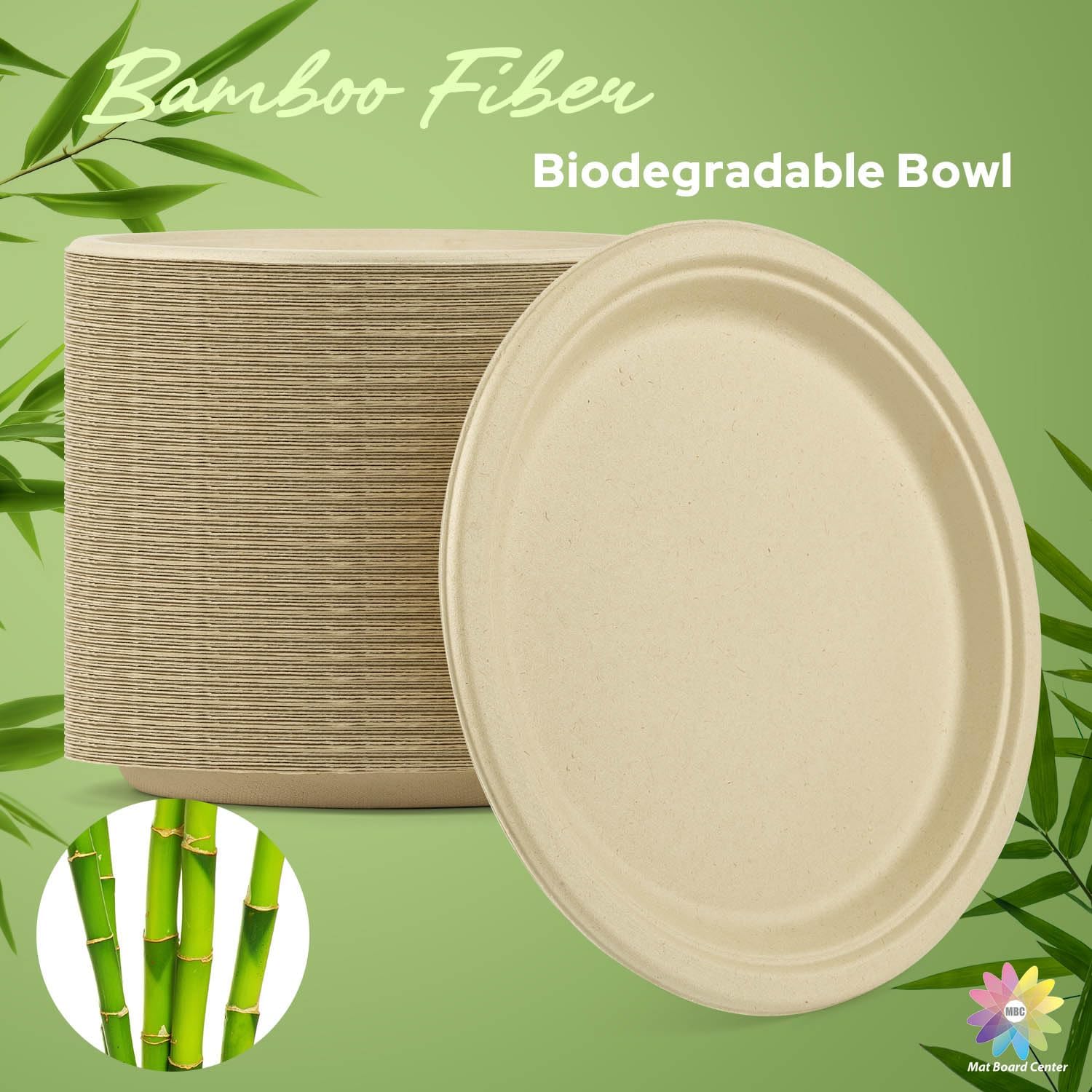 Mat Board Center, 6-Inch, 1000-Count, Compostable Plates, Natural Bamboo Fibers, Everyday Tableware -– Disposable Round Shape - Microwave-Safe - Gluten-Free - Eco-Friendly