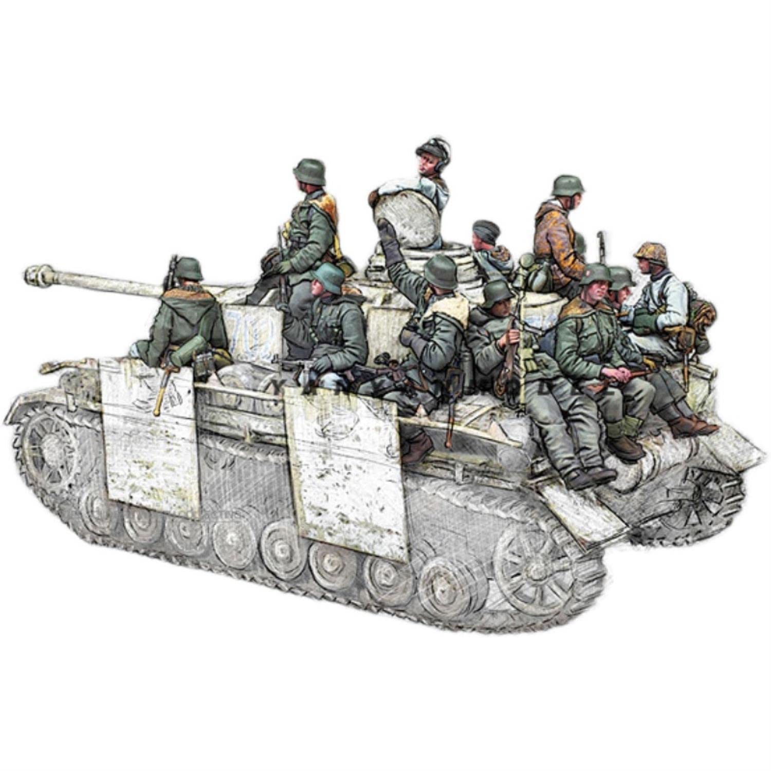PANGCHENG1/35 Resin model kits figure Miniature GK colorless and self-assembled (13 soldiers without tanks) A8-00662