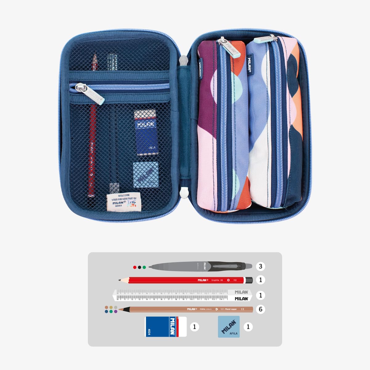 MILAN® Zestaw półsztywny 2 etui z zawartością serii The Fun, wielokolorowe