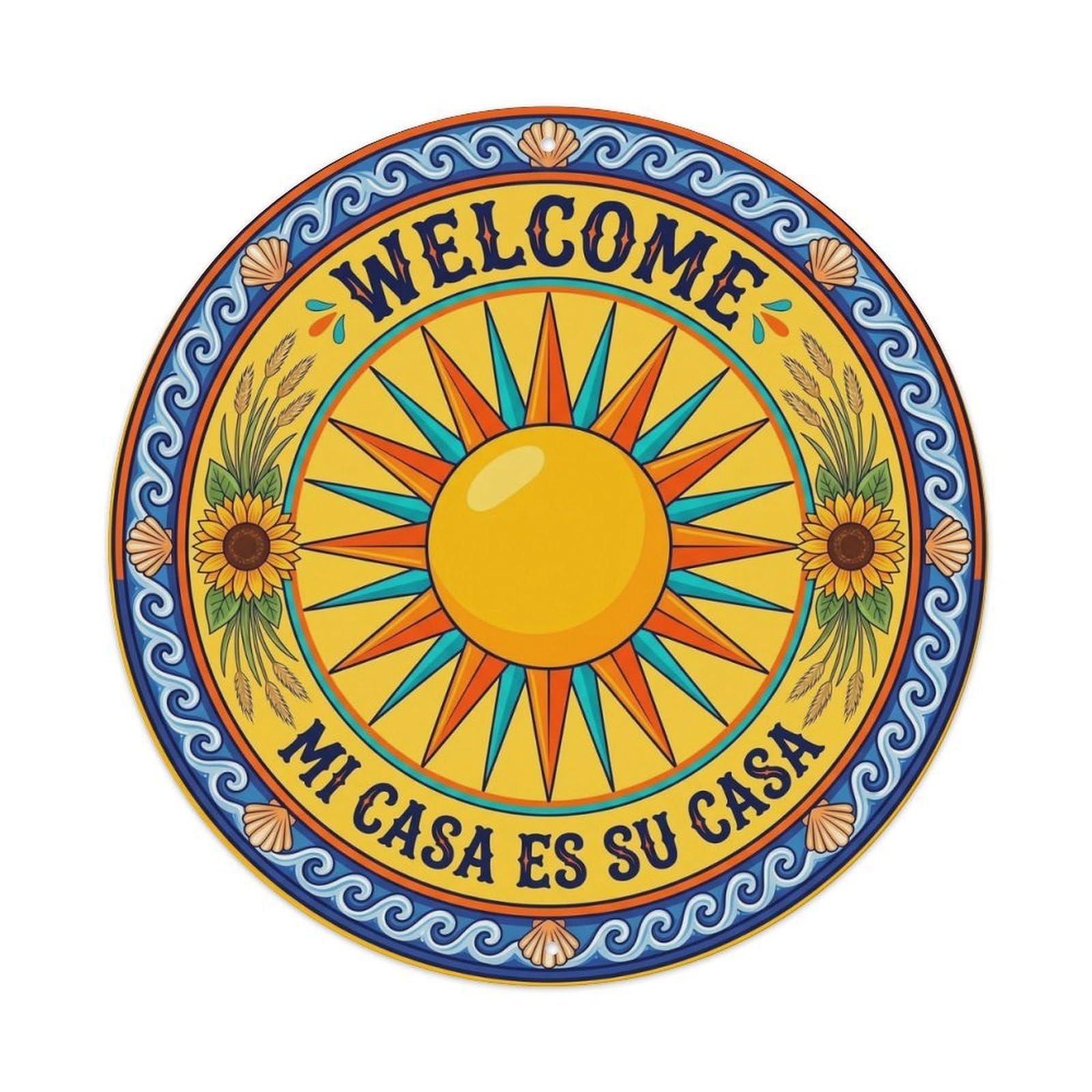 Sunburst Folk Flower Mi Casa Spanish Motif Vintage Metal Tin Sign