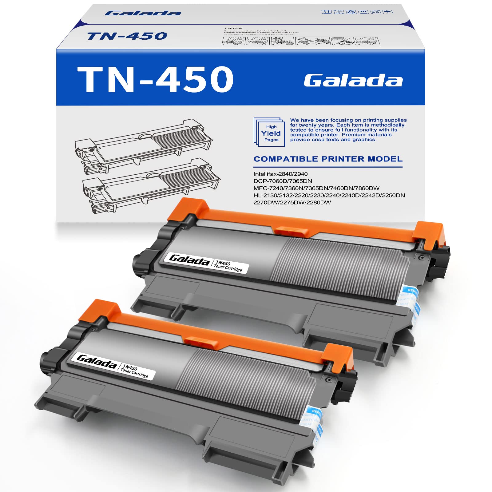 Galada Compatible Toner Cartridge for Brother TN450 TN420 TN-450 TN-420 for DCP-7060D DCP-7065DN HL-2230 HL-2240 HL-2270DW HL-2280DW Intellifax 2840 2940 MFC-7360N MFC-7860DW 2 Pack