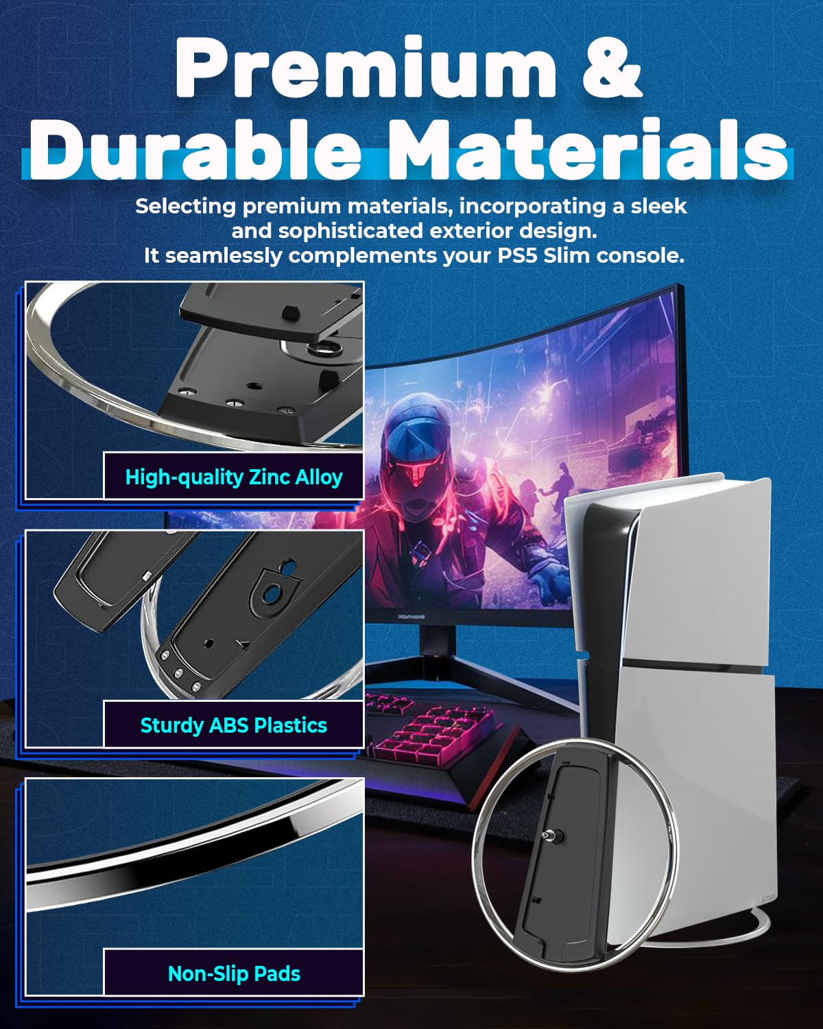 Vertikaler Standfuß für PS5 Slim Disc und Digital Edition, Videospiele Zubehör mit PS5 Ständer für Playstation 5 Pro Konsole Vertikal Standfuss | Stabiler Vertikaler Ständer für Play 5 Disc und Digital Edition Videospiele Zubehör, werkzeugfreie Installati