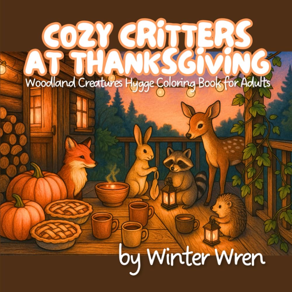 Cozy Critters at Thanksgiving: Woodland Creatures Hygge Coloring Book for Adults (Cozy Critters Coloring Books)