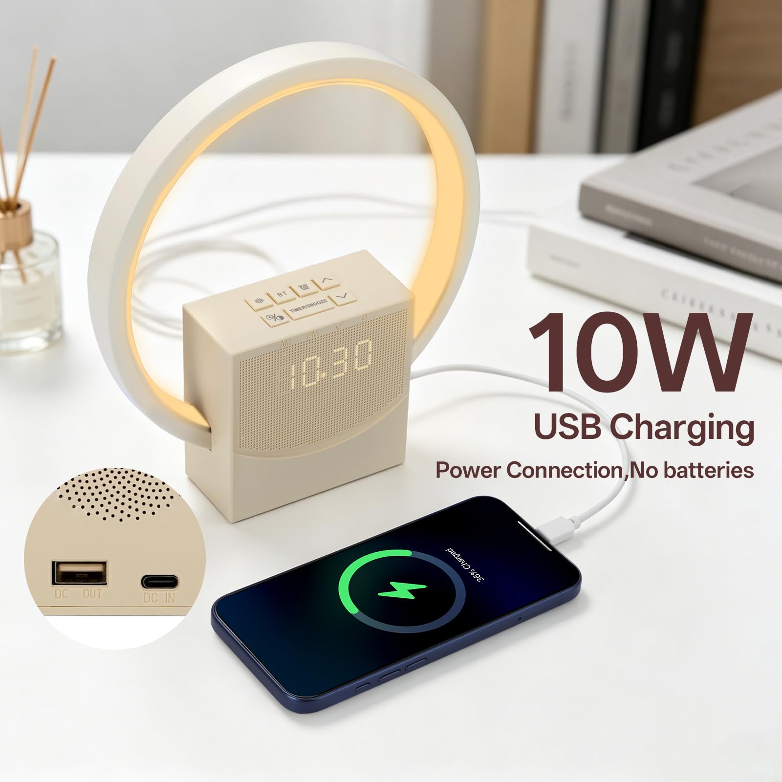 Reveil Simulateur d'aube, Lampe de Chevet Tactile avec fonction de Charge USB, Intelligent Réveil Lumineux, 3 Modes Intensité d'Éclairage, 8 Sons Naturels, aide au sommeil pour bébés et adultes