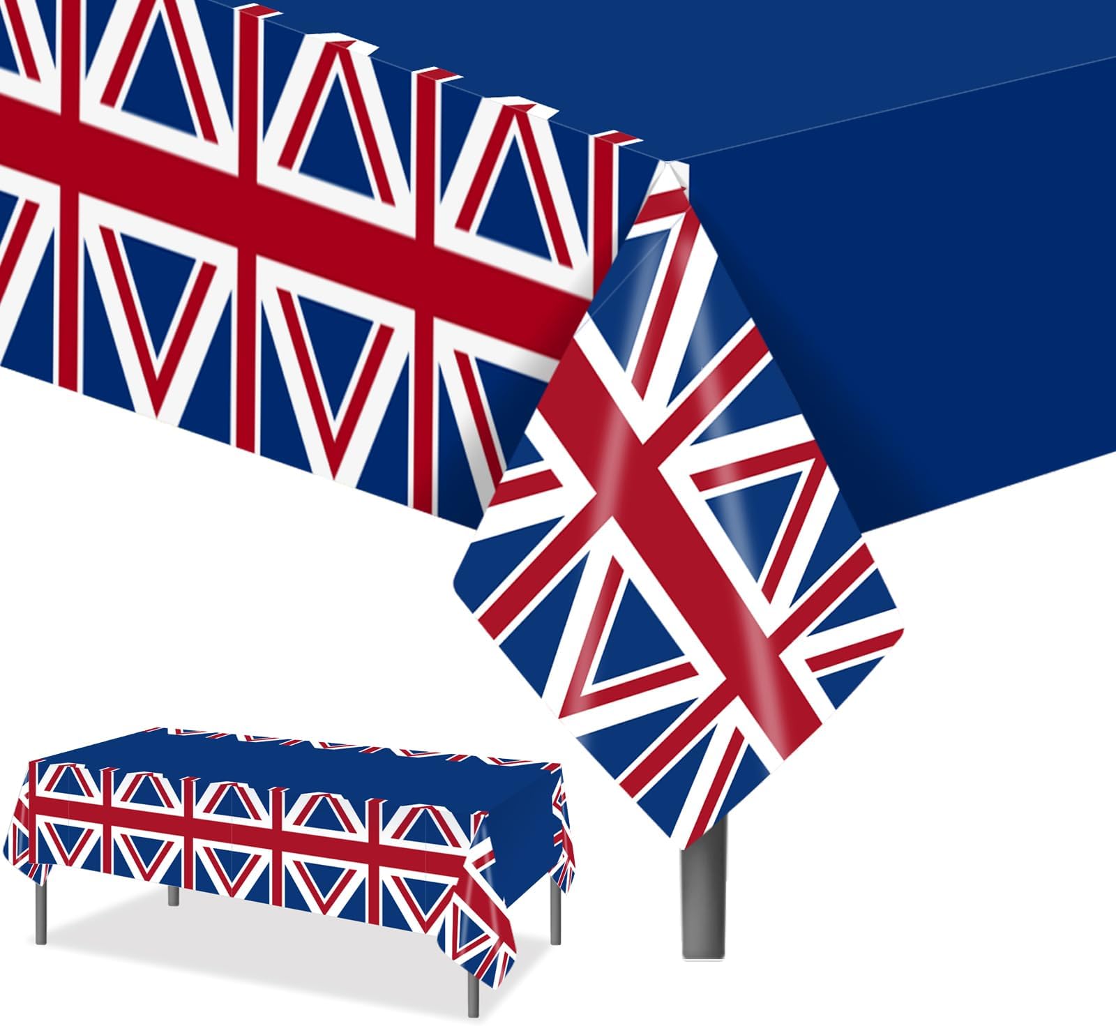 BHNACIER 2 Pack Union Jack Party Table Cover British Flag Party Tablecloth British Flag Partys Decorations Disposable Plastic Union Jack Table Covers for Britain UK England Birthday, 54 x 87 Inch