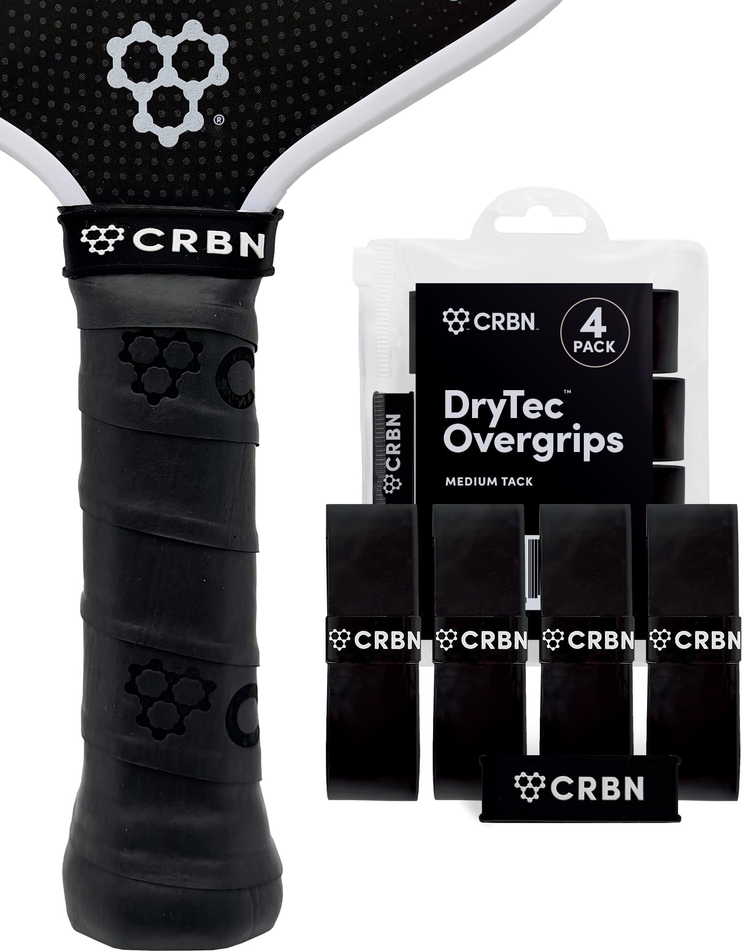 CRBN Pickleball - Drytec™ Overgrips - Pickleball Paddle Grip Tape - Absorbs Shock & Moisture - 4 Pack