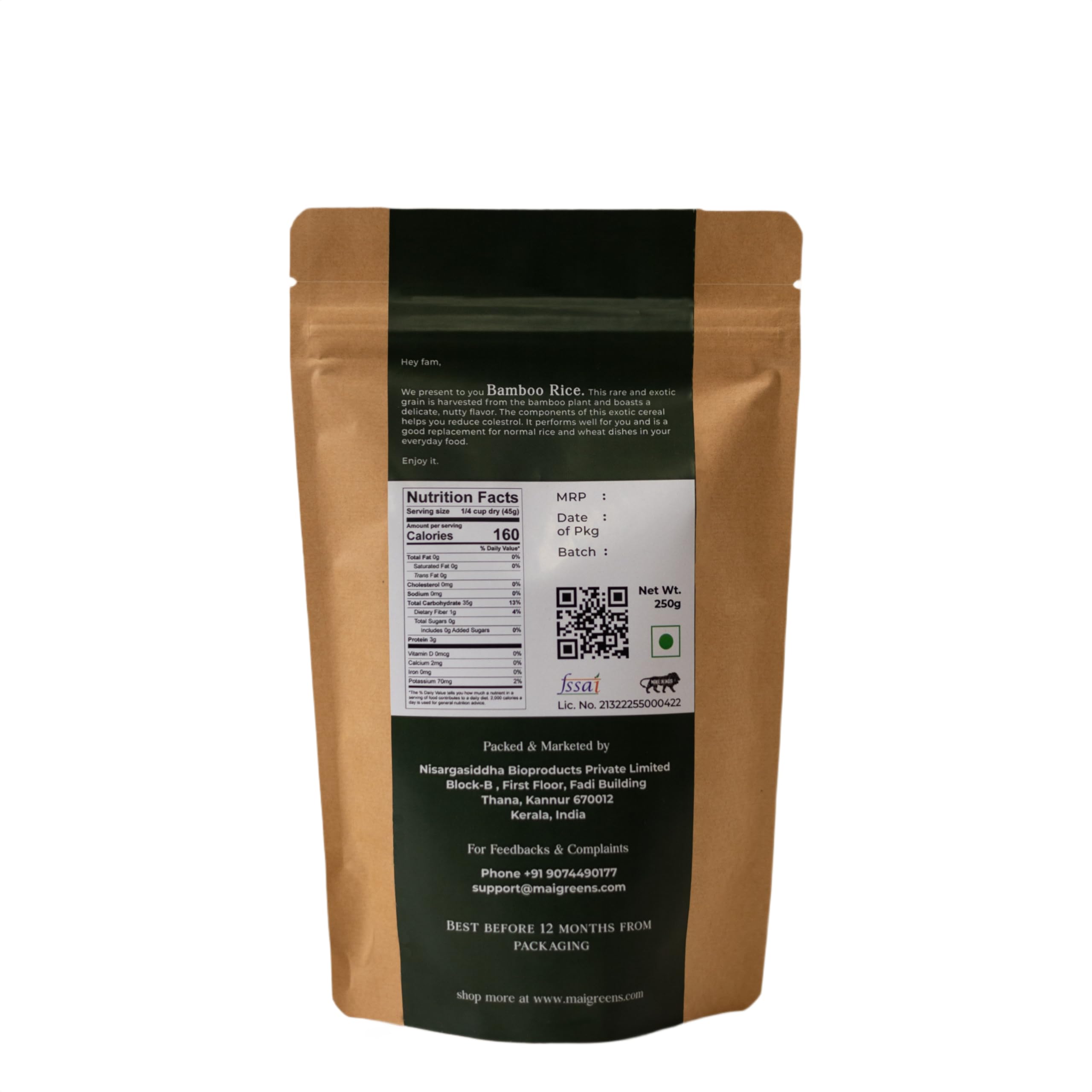 Maigreens Bamboo Rice - 250g | Kerala Wayanad Forest Wild Bamboo Rice | Mulayari | Moongil Arisi | Brown Small Grain, Raw | Unpolished 2