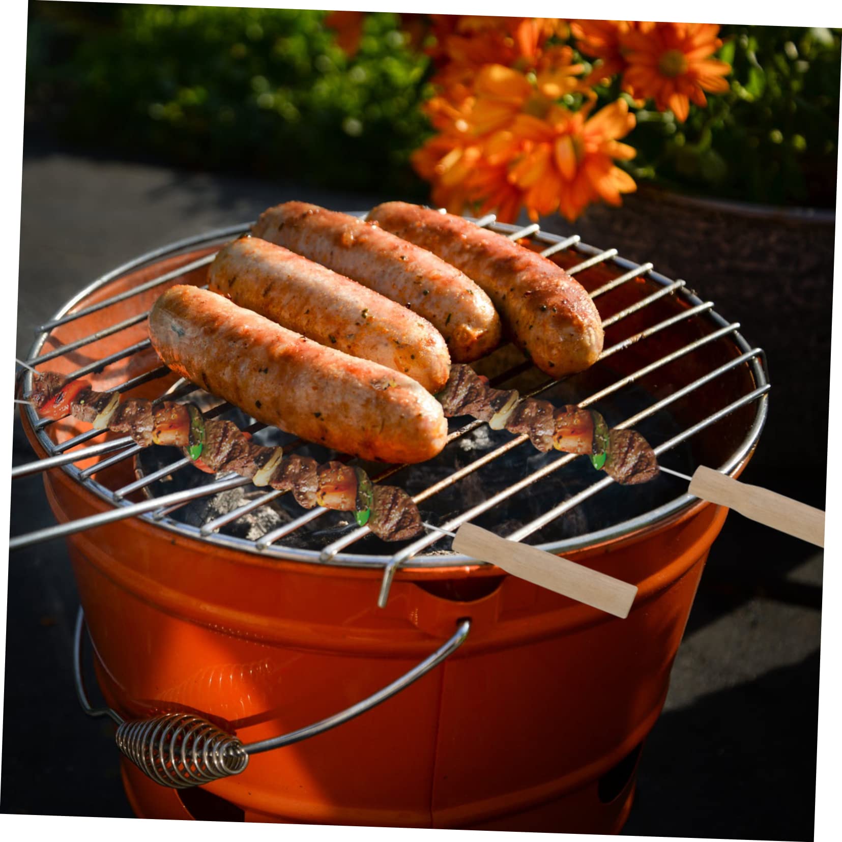Kisangel 15pezzi Forchette Per Barbecue in Acciaio Inossidabile Manico in Legno Utensile Riutilizzabile Per Grigliate Di Carne e Verdure Accessori Per Barbecue Facili Da Pulire
