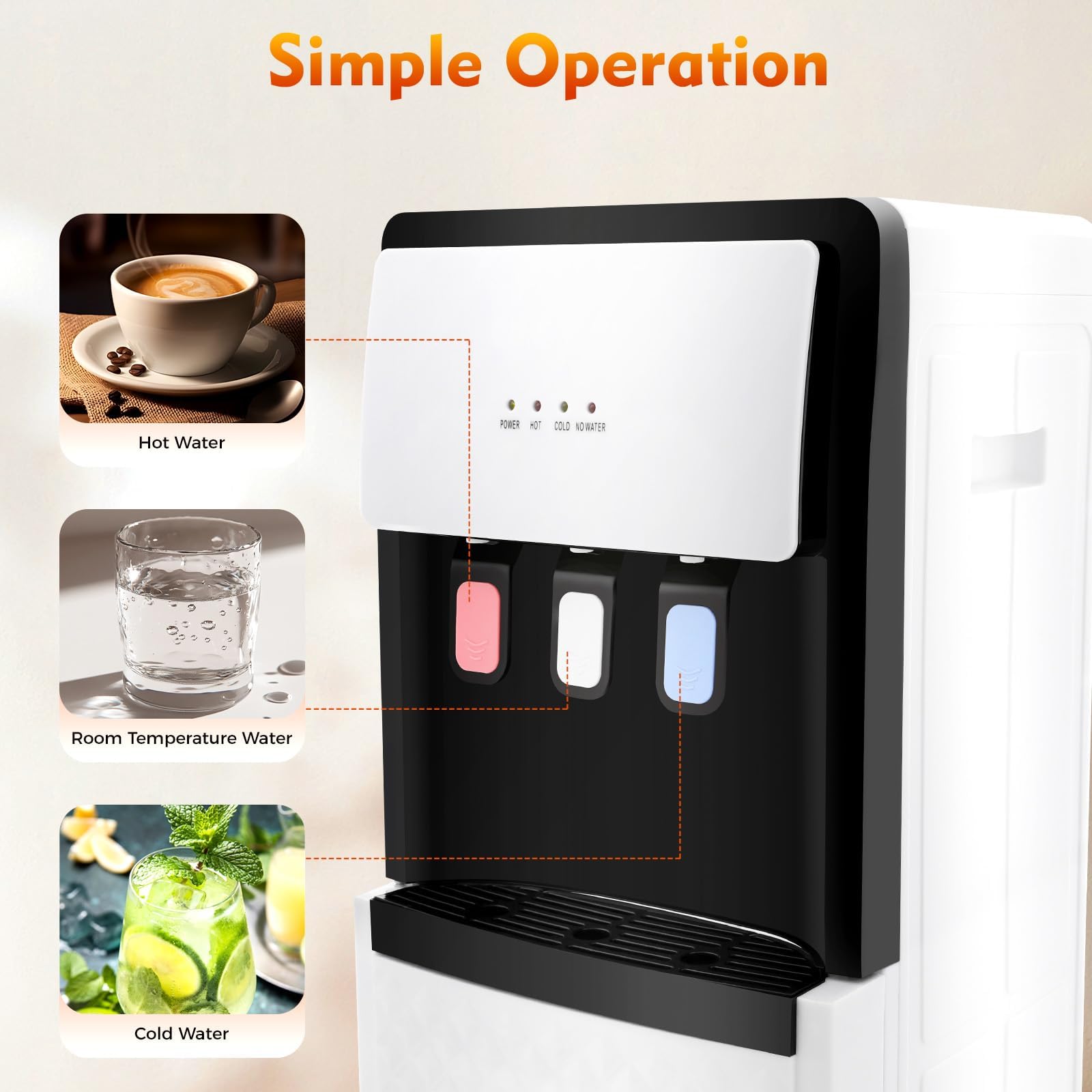 Dispensador Enfriador de Agua de Carga Inferior para Botellas de 5 galones, con 3 temperaturas, boquillas para Calor/frío/habitación, para Gimnasio en casa y Oficina