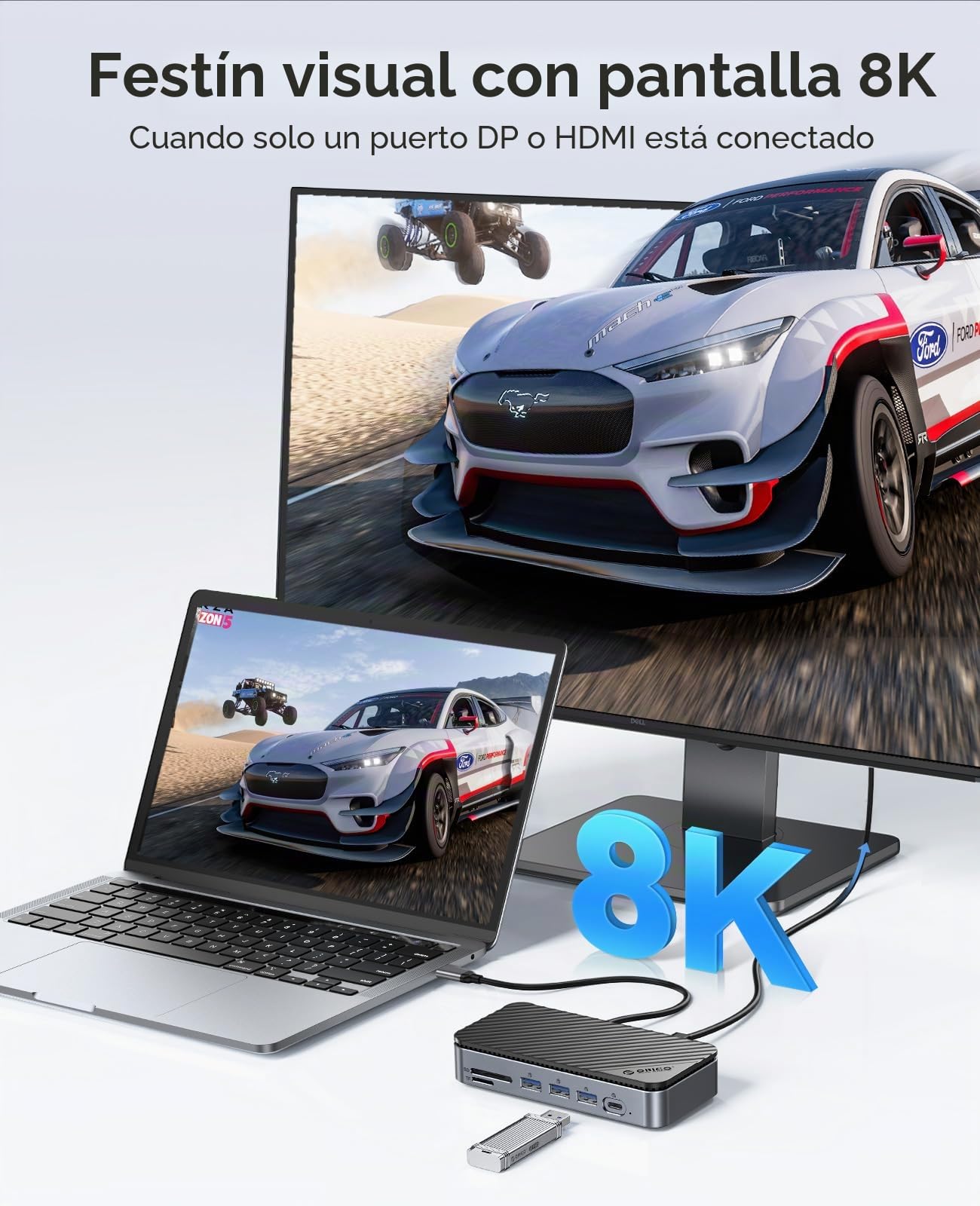 ORICO 11-en-1 USB C-Hub con carcasa SSD M.2, estación de acoplamiento con ventilador, HDMI, DP, Gigabit Ethernet, 100W PD, SD/TF, audio/micrófono, 10 Gbps y 2 x 5 Gbps