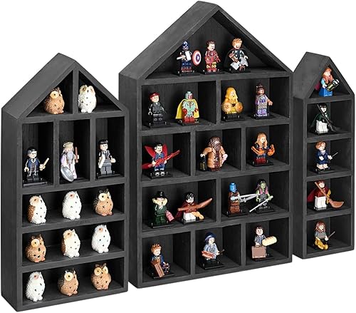 Miniatura 8 de Ikee Design Juego de 3 piezas de estante en forma de casa de madera con forma de cubículo, estante de exhibición, organizador de almacenamiento,