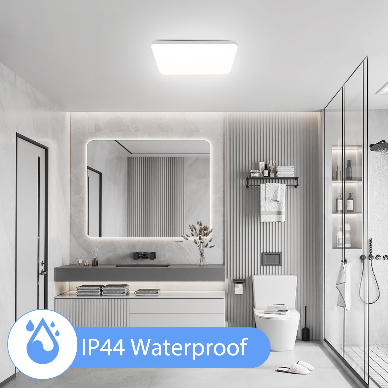 Plafoniera LED Soffitto Quadrata 20W, Lampada da Soffitto Moderno 6500K 2000LM Plafoniera Bagno IP44 Impermeabile Lampadario LED Luce Soffitto per Ufficio, Camera da Letto, Cucina, Soggiorno, Balcone