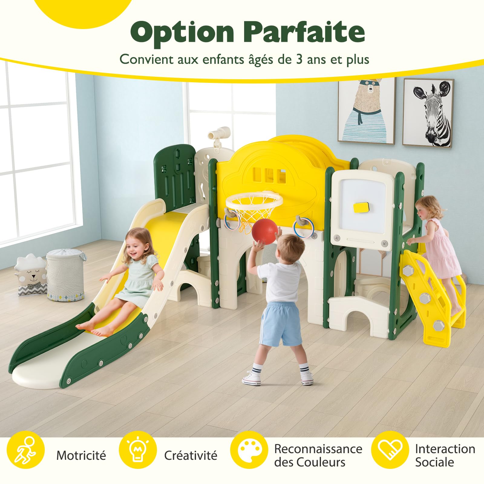COSTWAY 10 en 1 Toboggan Enfant en HDPE avec Panier de Basket